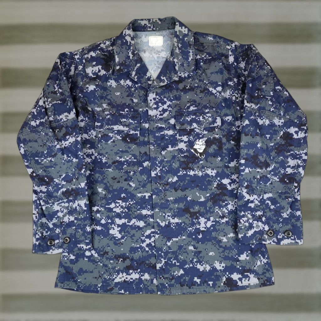 VINTAGE US Navy Jacket Mens M Digital Camouflage NWU BDU Military Workwear Casual Navy Blue Navy Embroidered Pockets Military Jacket Mens