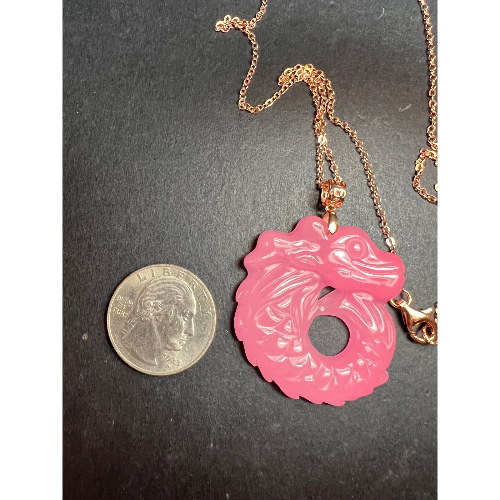 Other NEW Pink jade dragon pendant necklace in gold 925 silver Size ONE SIZE - 7 Thumbnail