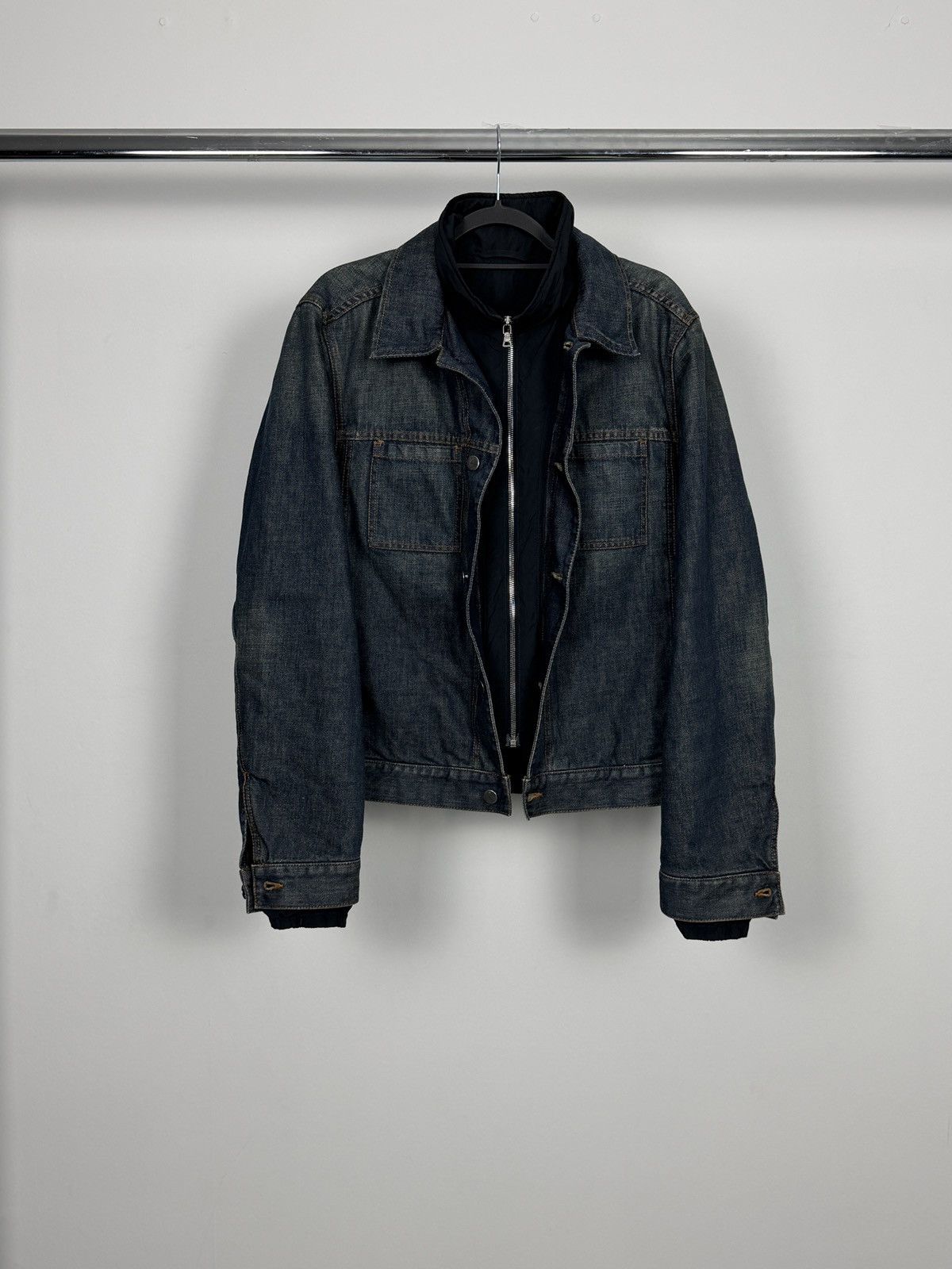 Prada Prada A/W2005 Distressed Indigo Nylon Lining Denim Jacket Size US L / EU 52-54 / 3 - 2 Thumbnail