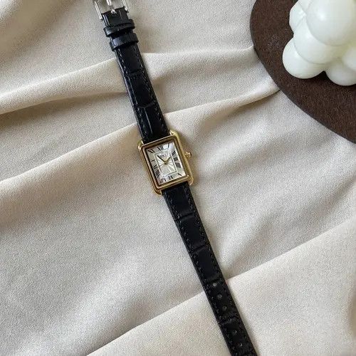 Jewelry Leather Strap Rectangular Gold Watch, Classic Wristwatch Size ONE SIZE - 1 Thumbnail