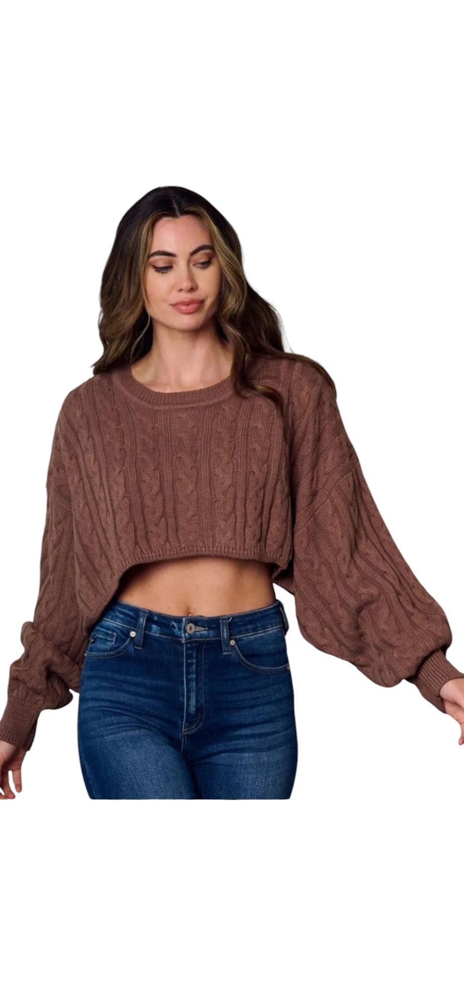 Designer Identity Cropped Cable Knit Sweater Large Size L / US 10 / IT 46 - 1 Thumbnail