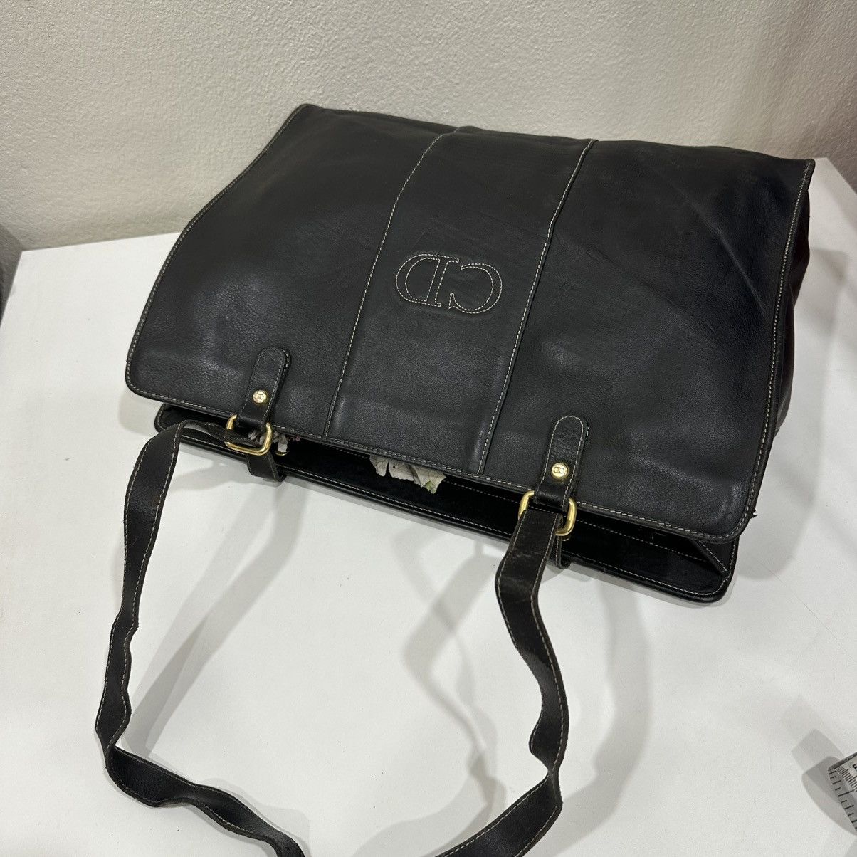 Christian Dior Monsieur ‼️YES‼️VINTAGE CHRISTIAN DIOR CD LOGO LEATHER DOCUMENT TOTEBAG Size ONE SIZE - 4 Thumbnail