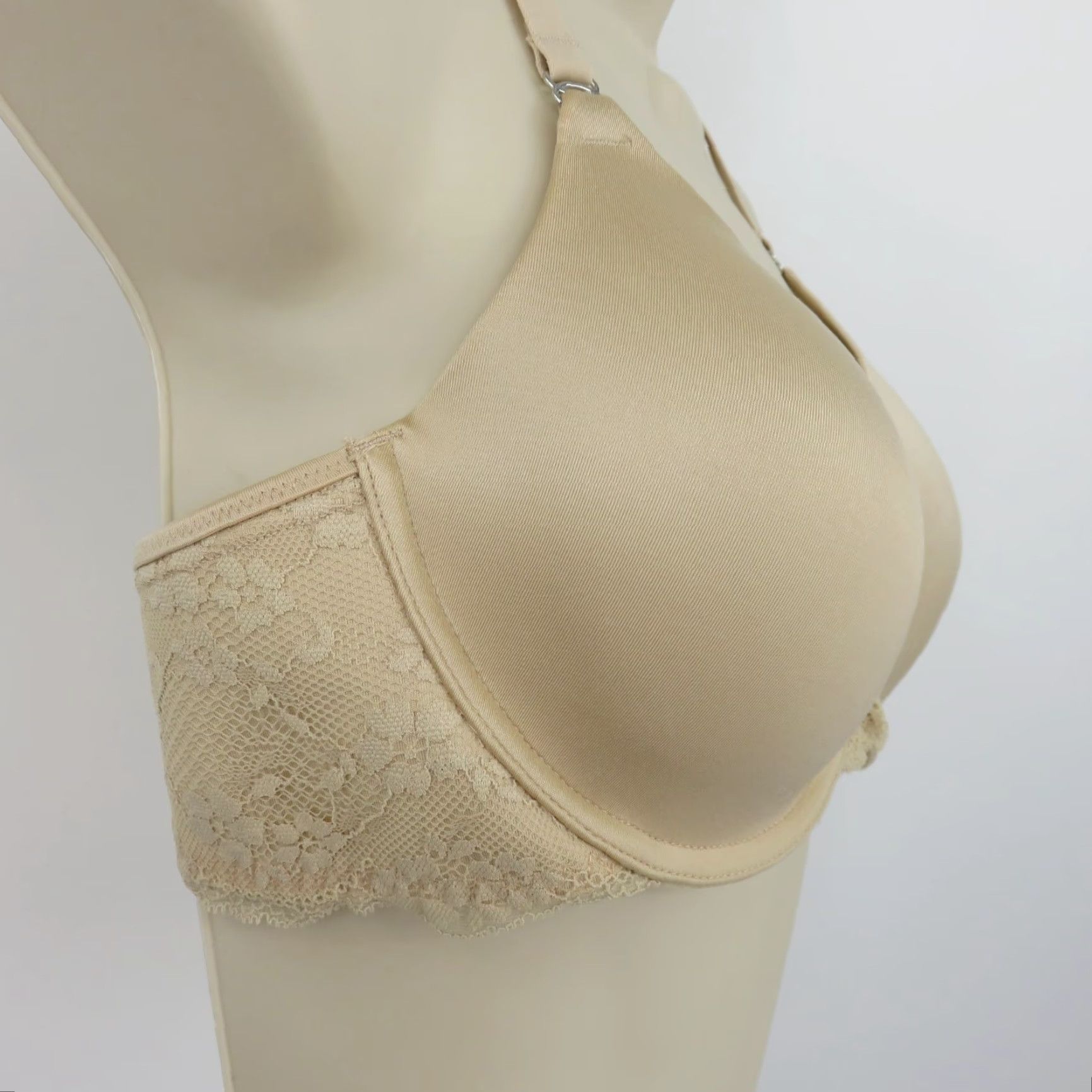 Vintage Maidenform Bra 36B 07112 One Fab Fit Front Closure T Back Lace Beige Womens Size ONE SIZE - 3 Thumbnail