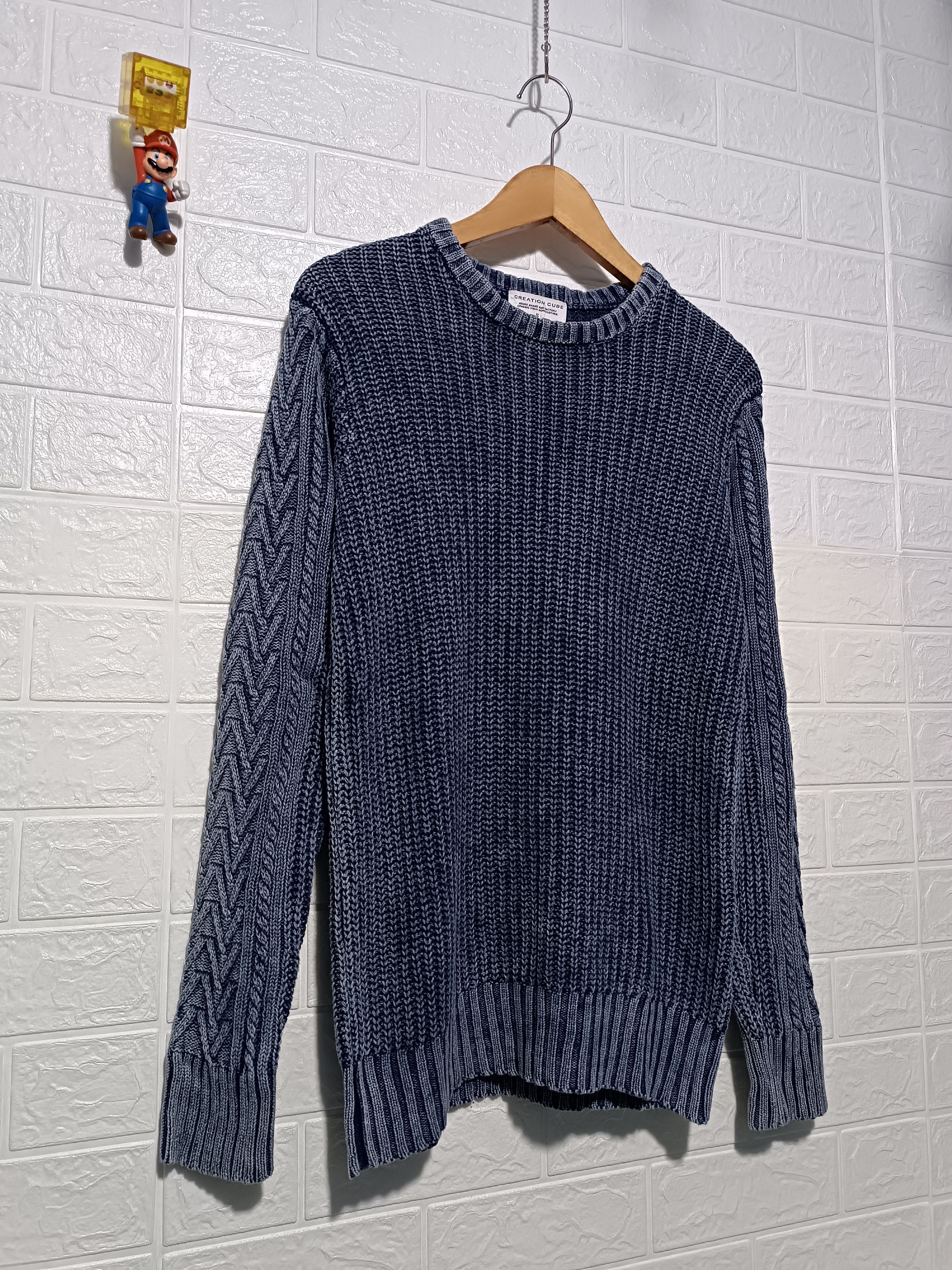 Japanese Brand Indigo Sulfur Dyed Cable Knit Sweater Size US M / EU 48-50 / 2 - 2 Thumbnail