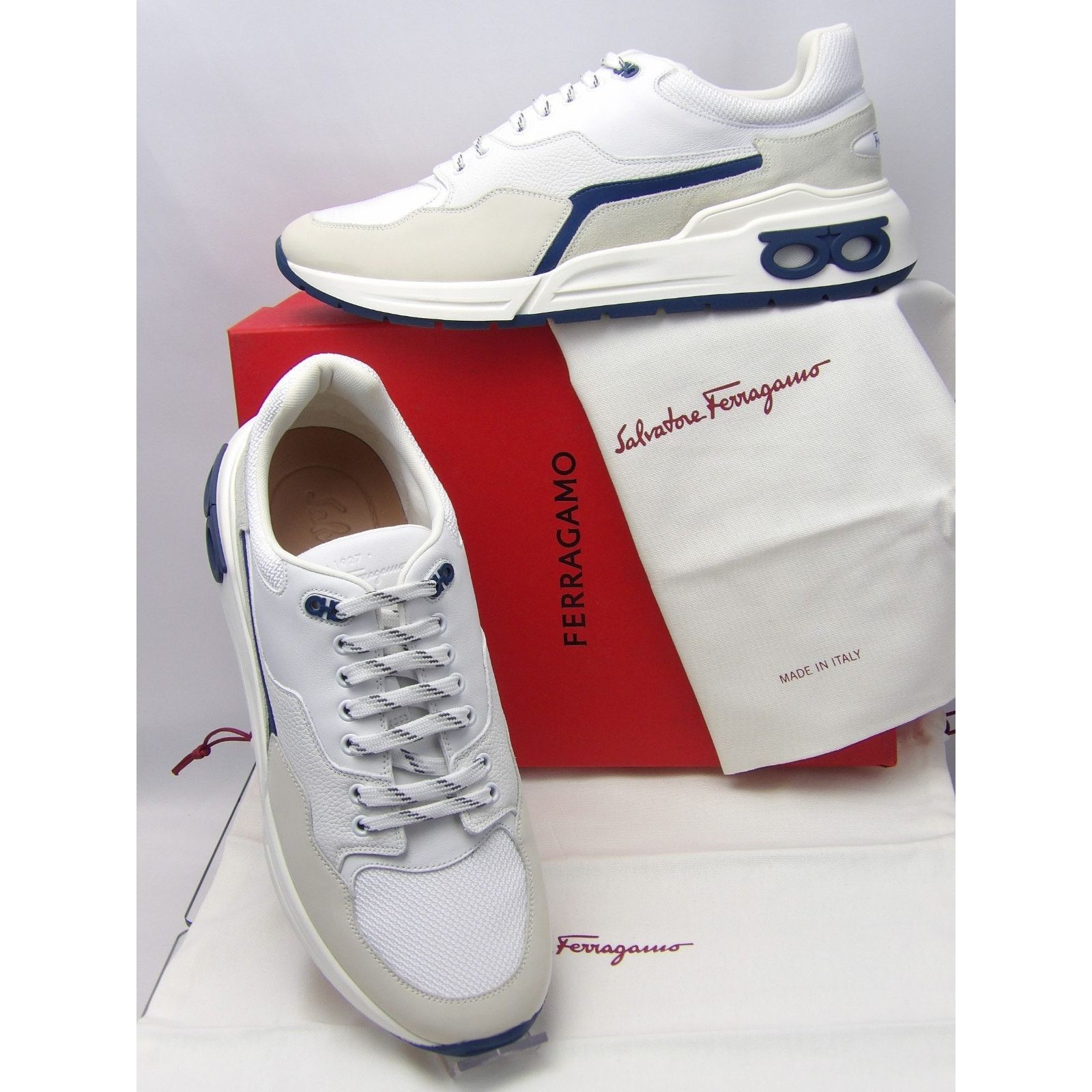 Salvatore Ferragamo FERRAGAMO COSMA LOW WHITE EATHER GANCINI MESH SNEAKERS 13 IT Size US 14 / EU 47 - 1 Thumbnail