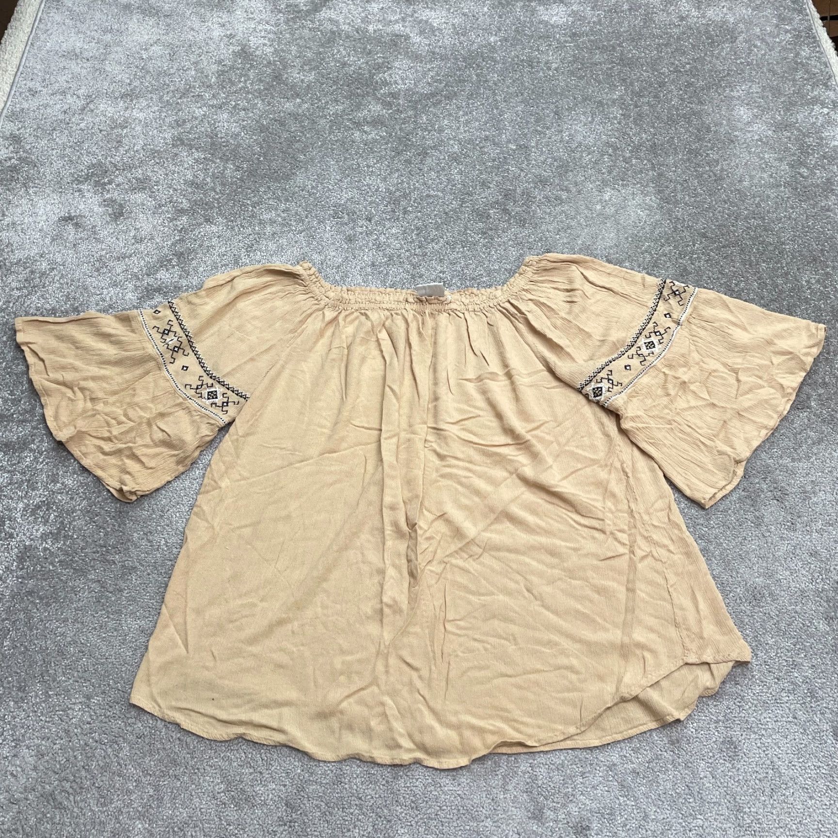 Bell Take-Two Off Shoulder Embroidered Top Womens 2X Peach Bell Sleeve Casual Summer Blouse Shirt Womens Plus Size Orange Bohemian Beach 90s? Size XXL / US 16-18 / IT 52-54 - 2 Thumbnail