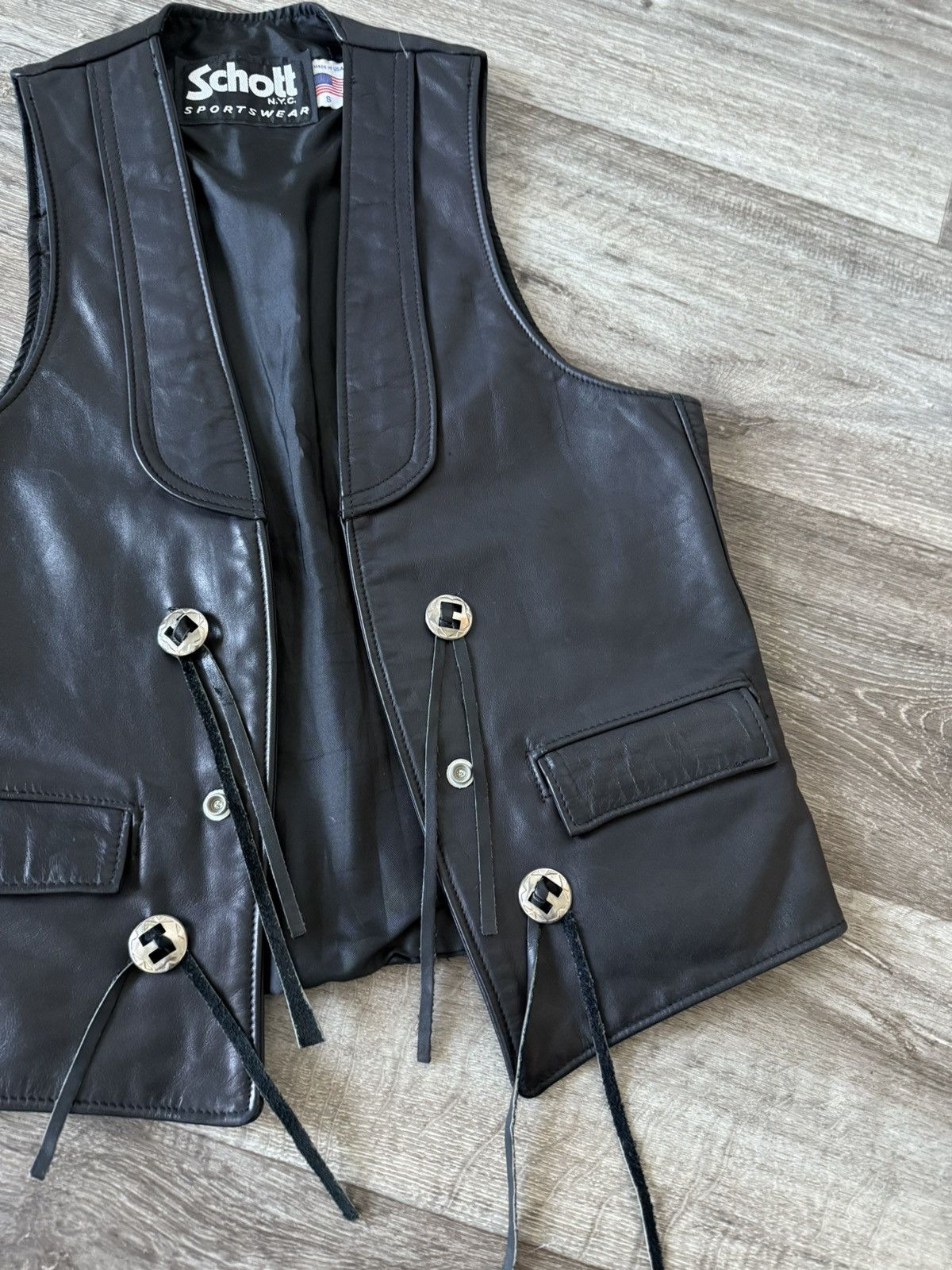Schott Schott NYC Leather Vintage Western Vest Biker Men’s Gilet Size US S / EU 44-46 / 1 - 3 Thumbnail
