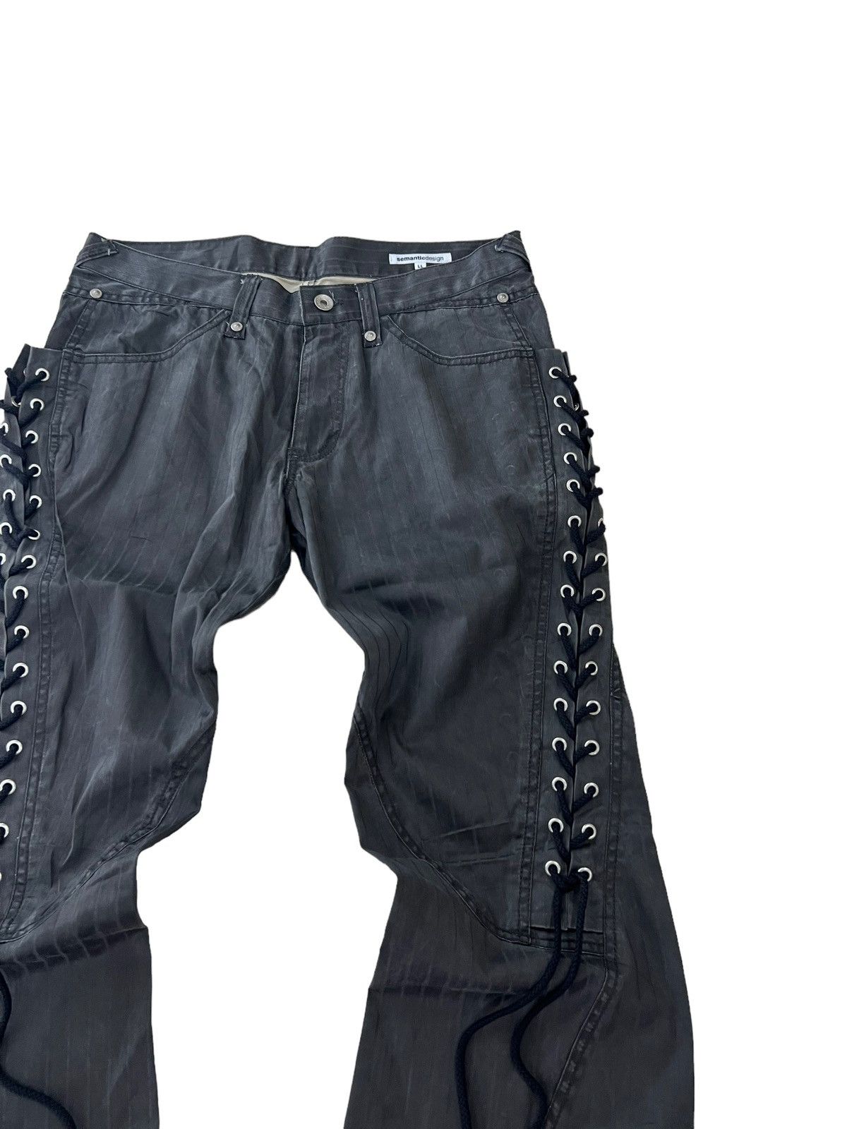Japanese Brand Semantic Design Spiral Cut Flared Lace Up Jeans Size US 32 / EU 48 - 5 Thumbnail