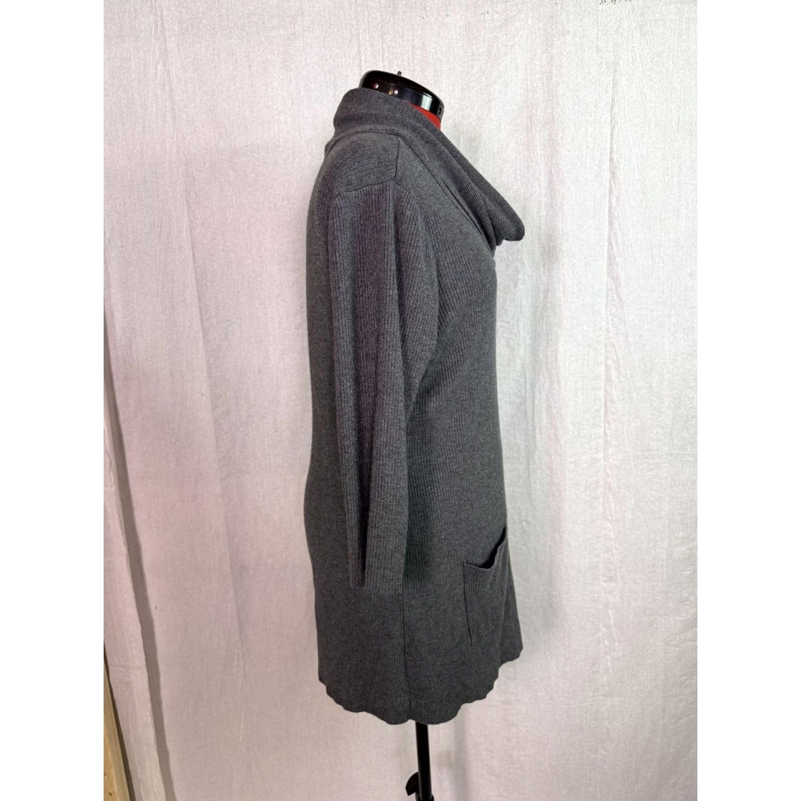Incu INC Womens Plus 0X Gray Sweater Cowl Neck Solid Long Sleeve 3/4 Pockets D859 Size XL / US 12-14 / IT 48-50 - 6 Thumbnail