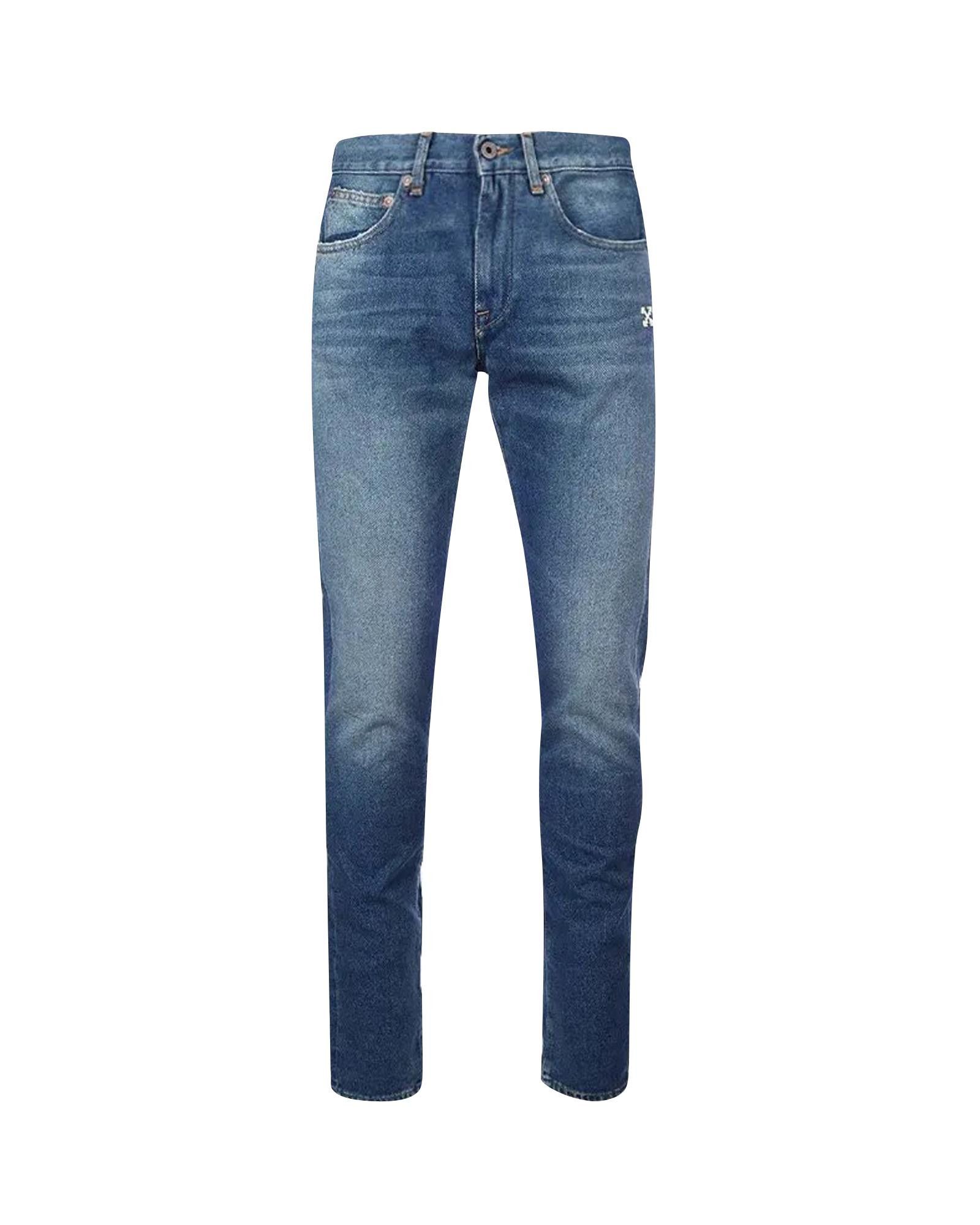 image of Off White Faded Diagonal Stripe Slim Jeans in Blue, Men's (Size 30)