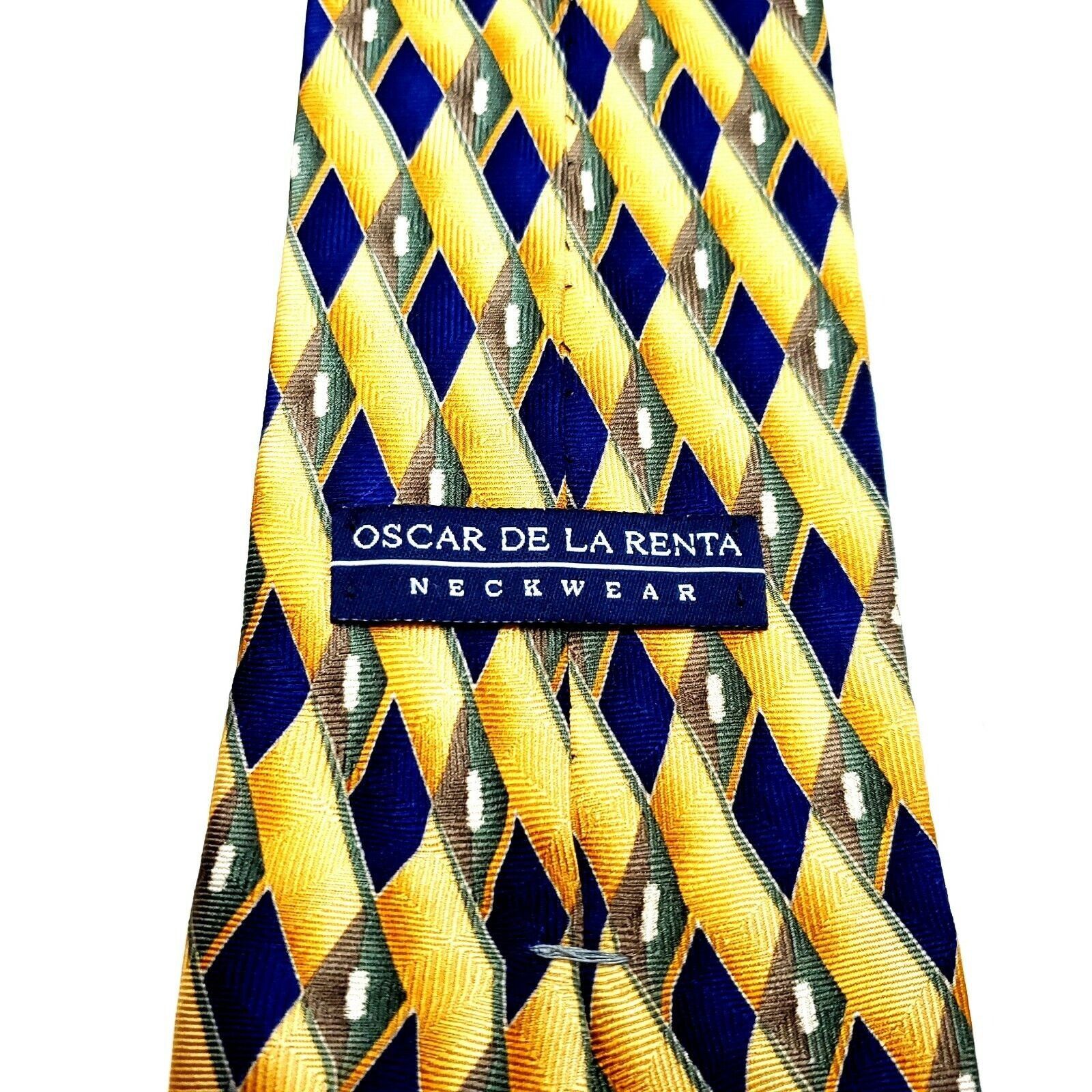 Oscar De La Renta Oscar De La Renta Silk Tie Yellow Print Short Wide Geometric Size ONE SIZE - 3 Thumbnail