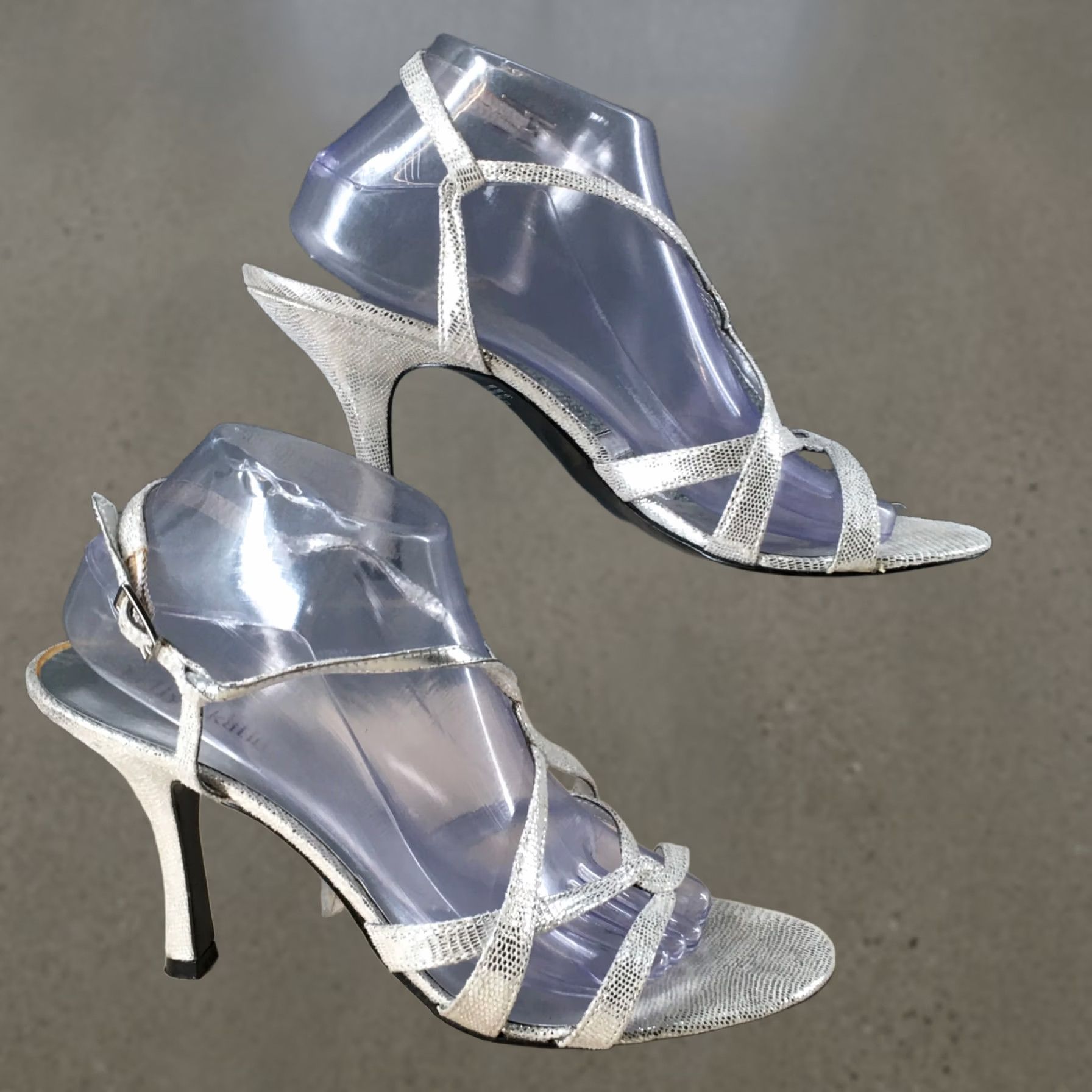 Vintage Kelly & Katie High Heels Womens 10 Strappy Stiletto Slingback Silver Fabric Heel Size US 10 / IT 40 - 1 Thumbnail