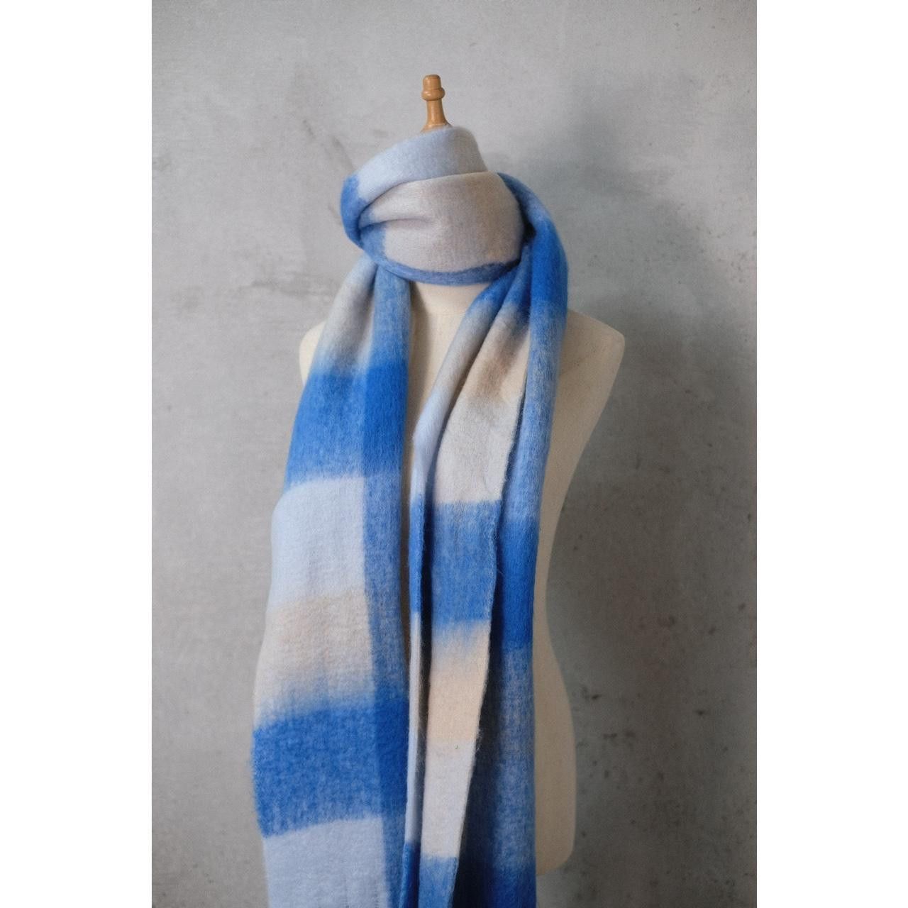 Japanese Brand Rare Vtg Mohair Checked Scarf Blue OS Size ONE SIZE - 2 Thumbnail