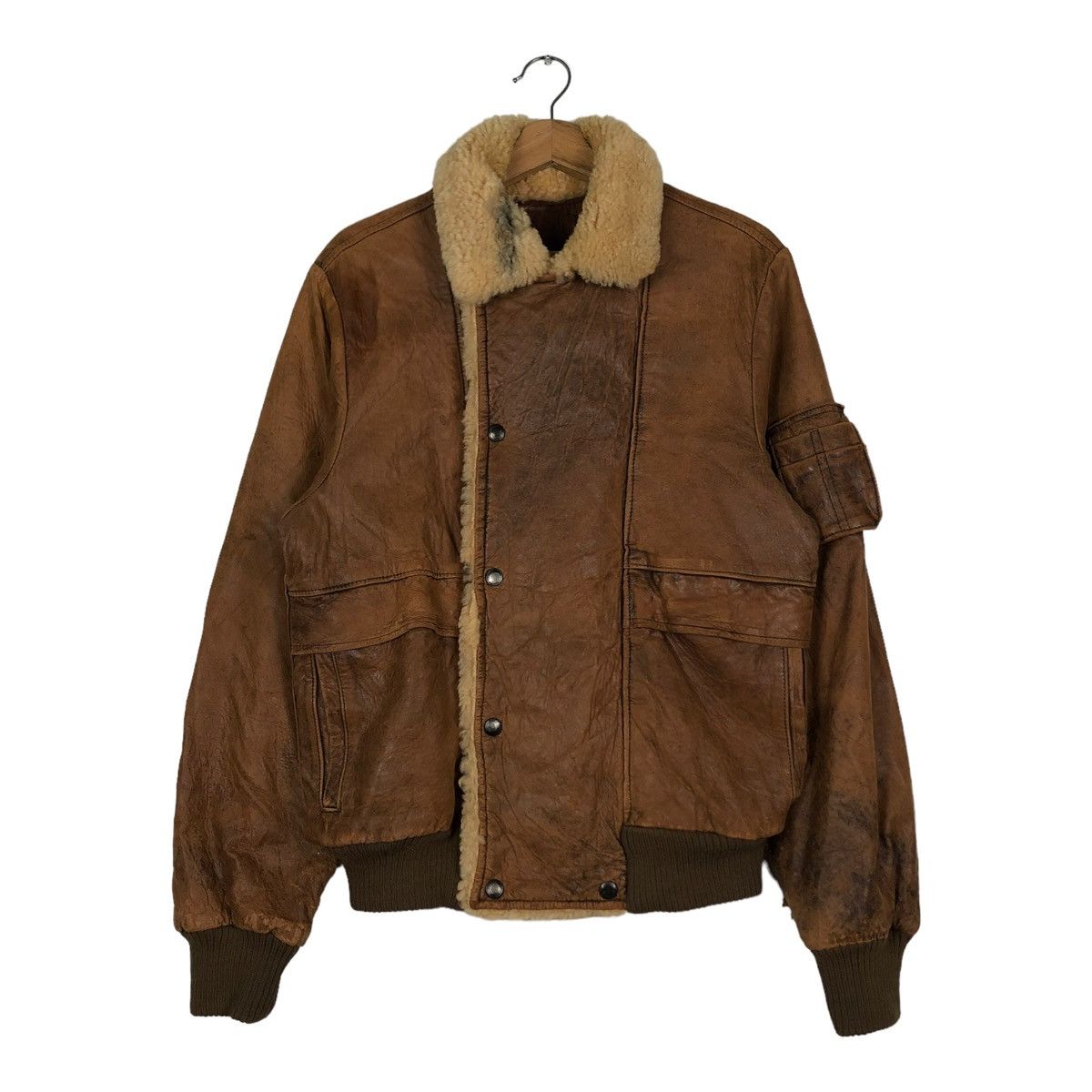 Marithe + Francois Girbaud 🔥VINTAGE 80’s BIKER LEATHER JACKET MILLESIMES SHERPA COLLAR Size US S / EU 44-46 / 1 - 1 Thumbnail