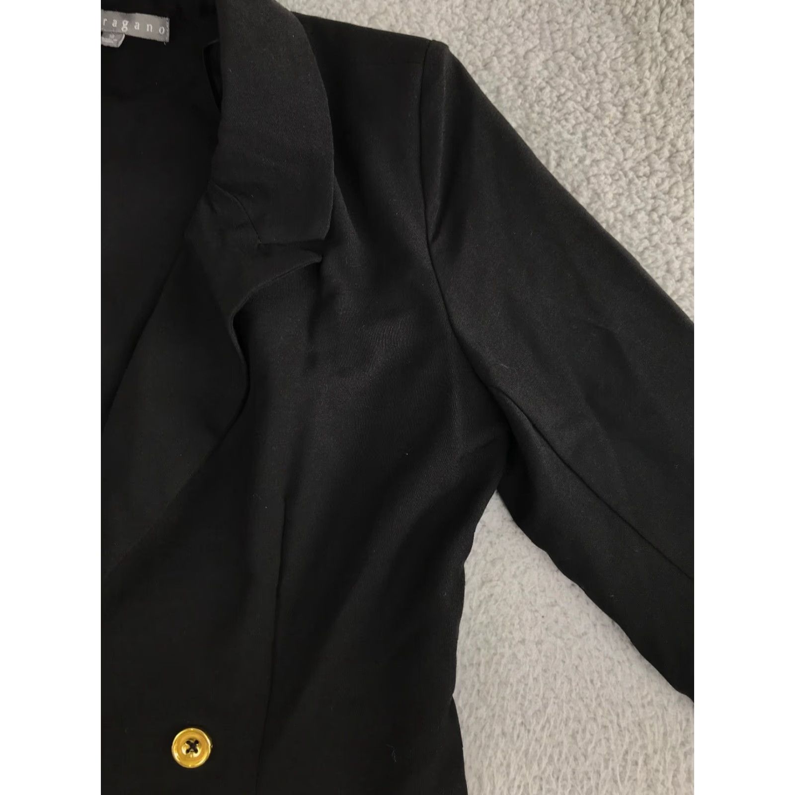 Doublet Sharagano Blazer Women's 10 Black Long NWT Double Breasted Shoulder Pads Pockets Blazer Size L / US 10 / IT 46 - 7 Thumbnail