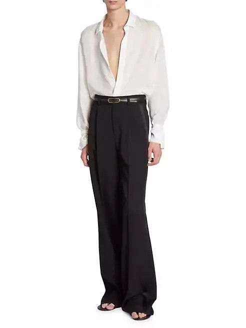 Saint Laurent Paris o1bcso1str1124 Shirt in Striped Silk in White Size US XL / EU 56 / 4 - 4 Thumbnail