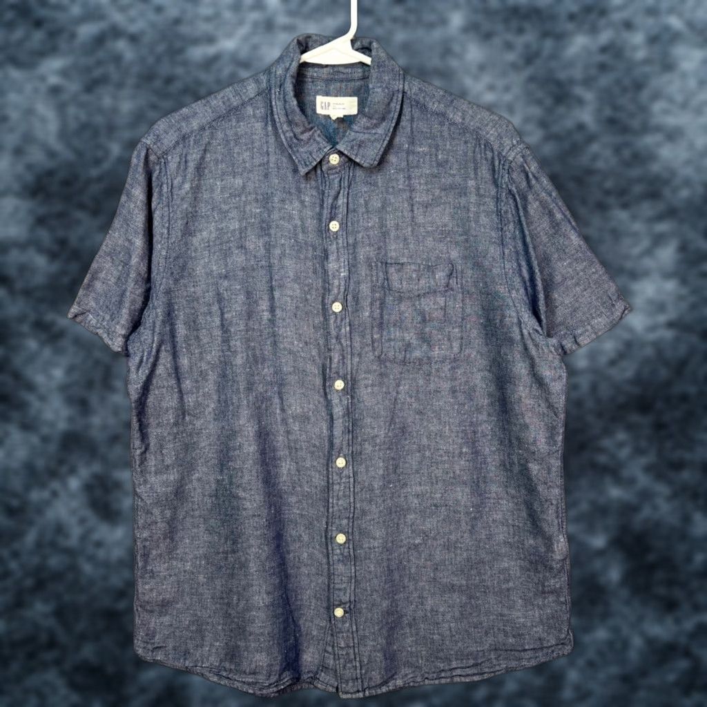 Gap Gap Mens Shirt Size M Blue Linen-Blend Short Sleeve Button-Up Size US M / EU 48-50 / 2 - 1 Thumbnail