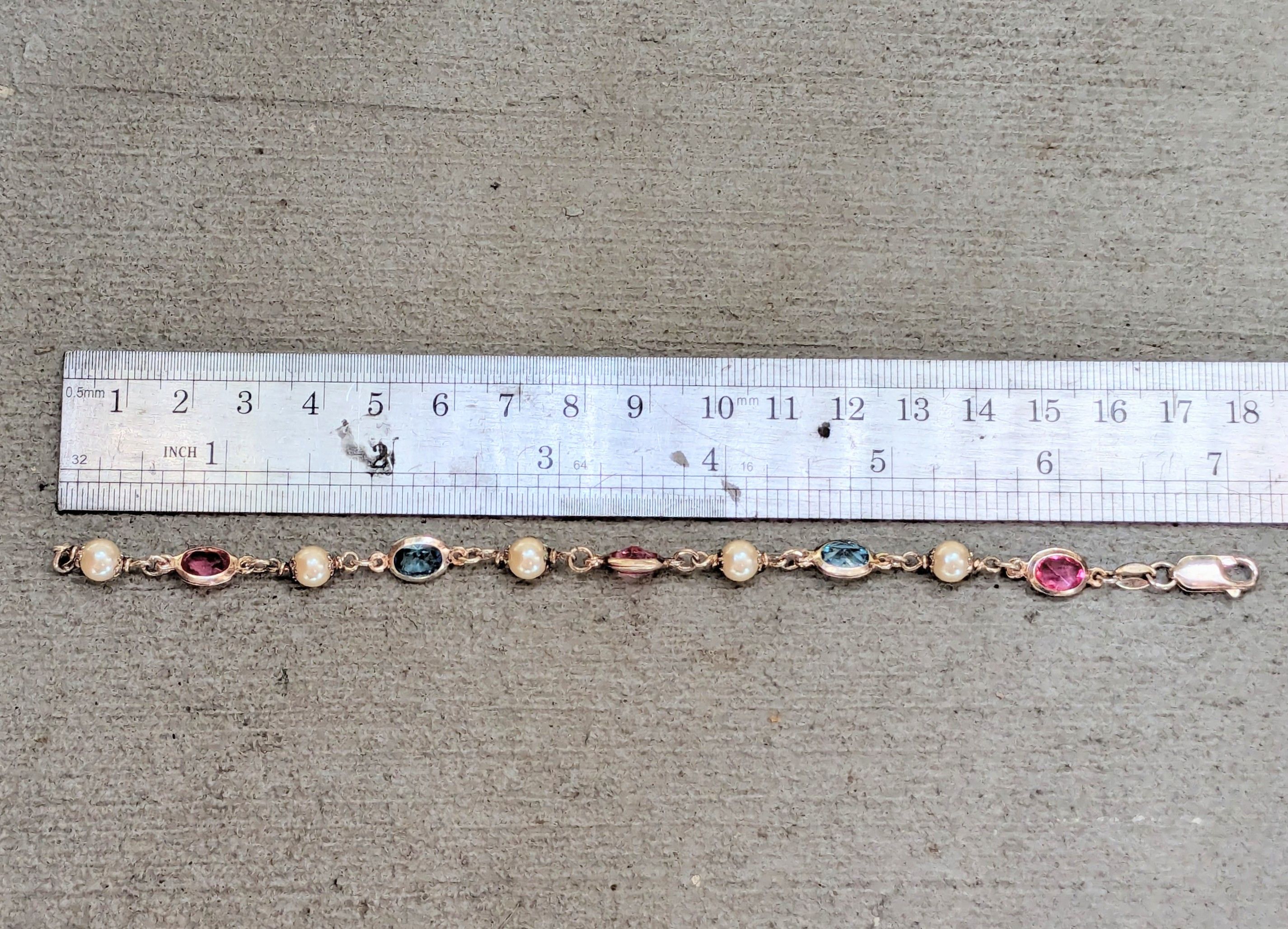 Jewelry Sterling Silver Tennis Bracelet 7.25" Chain Rainbow Pearls Size ONE SIZE - 14 Thumbnail