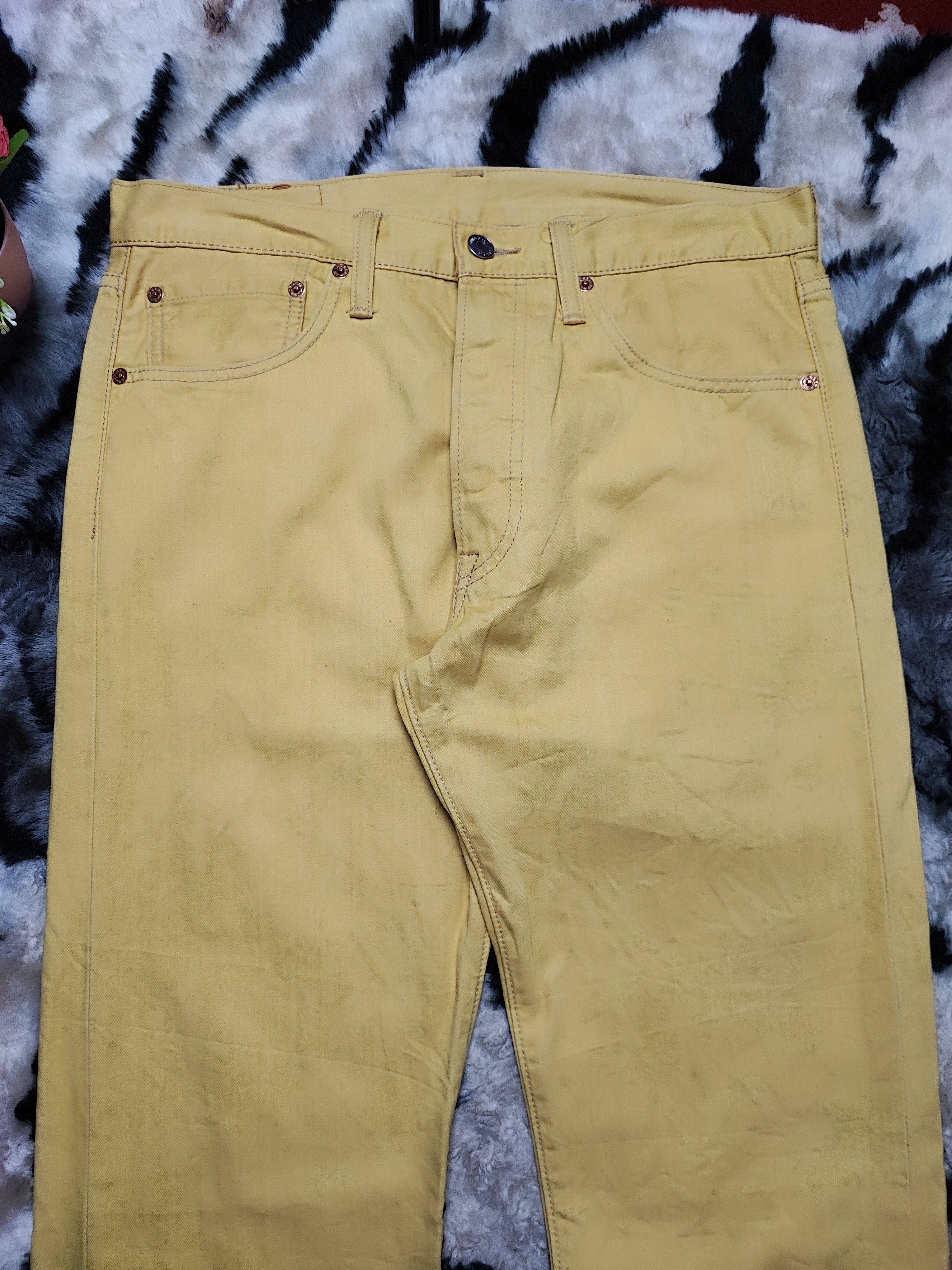 Levi's Levi’s 501 Button Fly Yellow Jeans Straight Cut Size US 31 - 3 Thumbnail