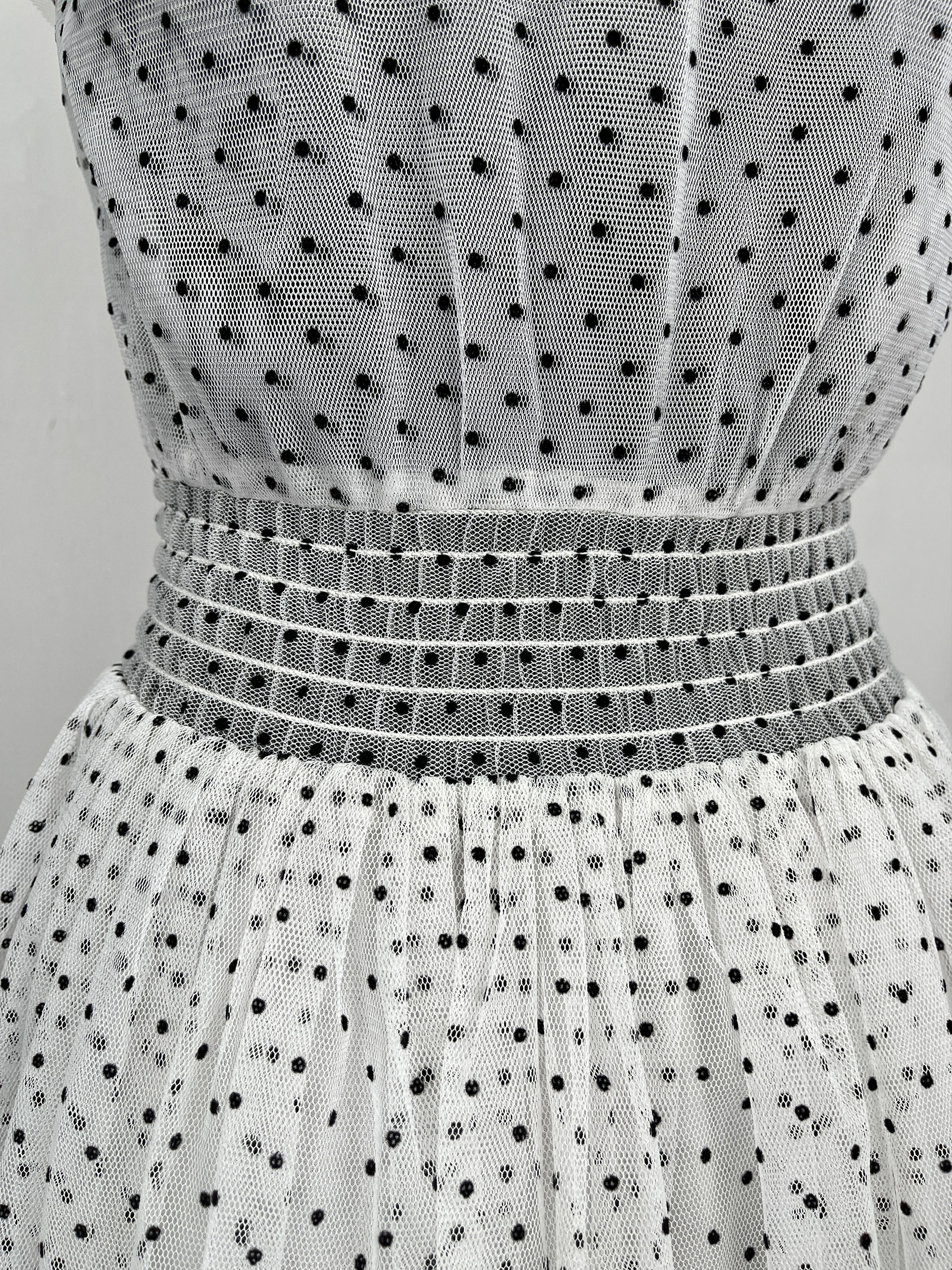 Maje Maje White And Black Polka Dots Mesh Long Ruffled Dress Size XS / US 0-2 / IT 36-38 - 6 Thumbnail