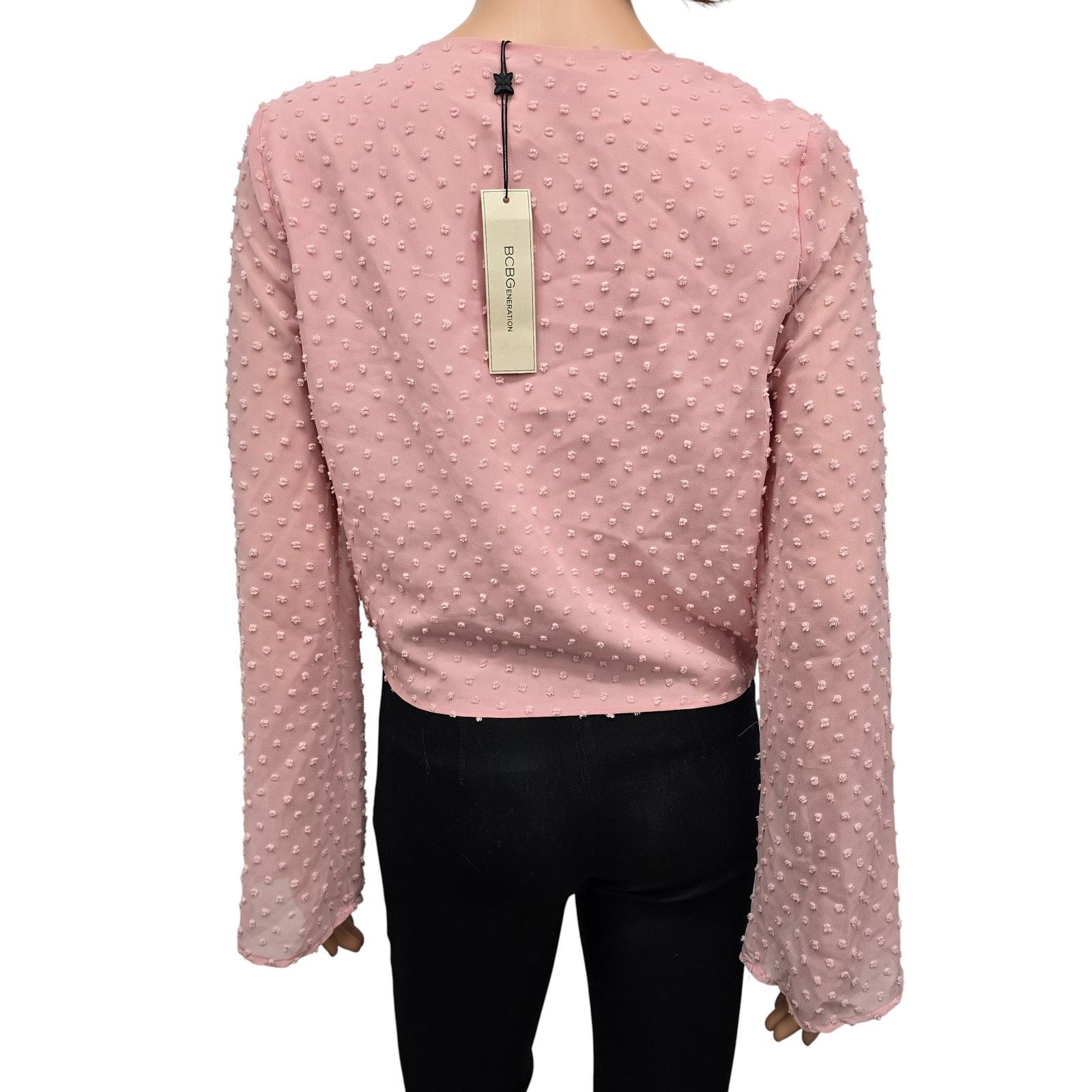 Bcbgmaxazria NWT $88 BCBGeneration Swiss Dot Long Sleeve Tie Front Top XS Size XS / US 0-2 / IT 36-38 - 10 Thumbnail