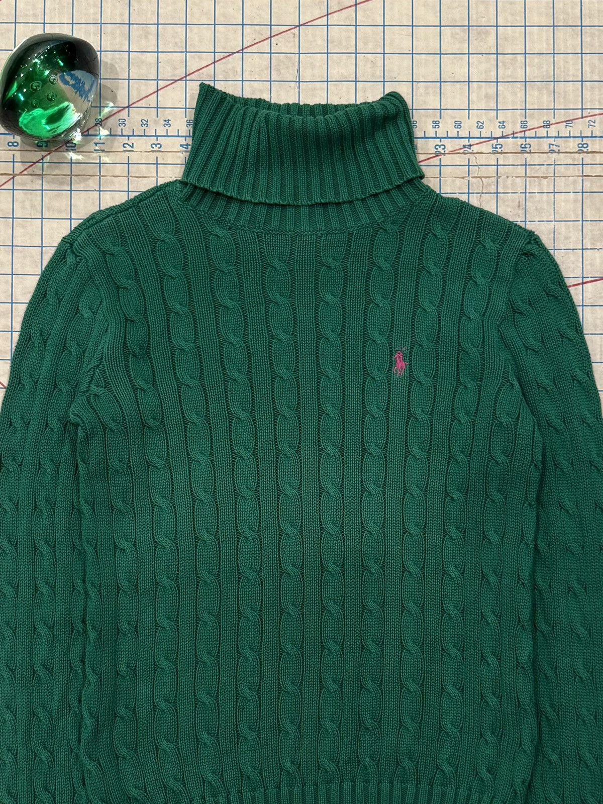 Ralph Lauren Ralph Lauren Sport Cable Knit Turtle Neck Sweater Green Med Size M / US 6-8 / IT 42-44 - 3 Thumbnail