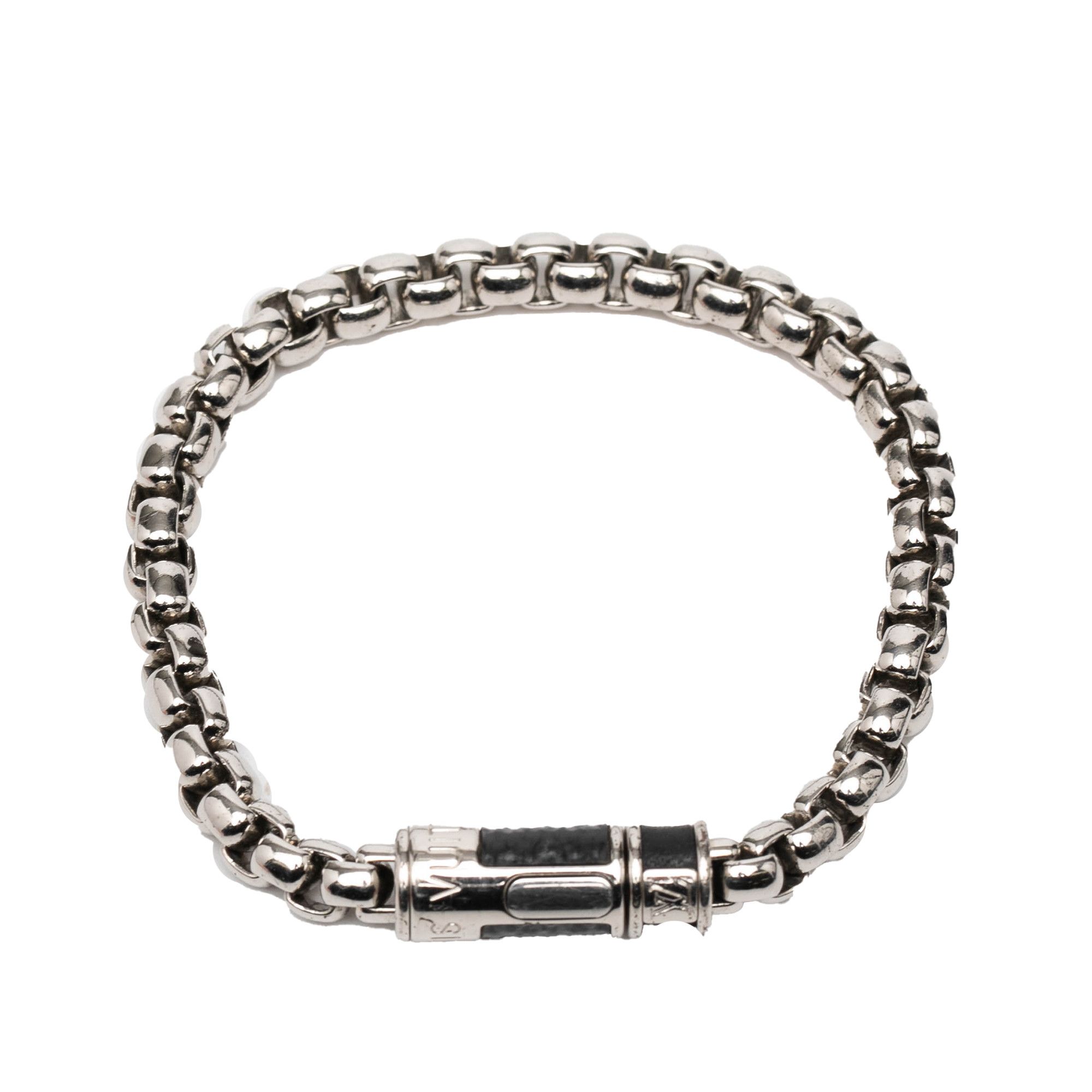 Louis Vuitton Louis Vuitton Silver Plated Monogram Eclipse Chain Bracelet Size ONE SIZE - 1 Thumbnail