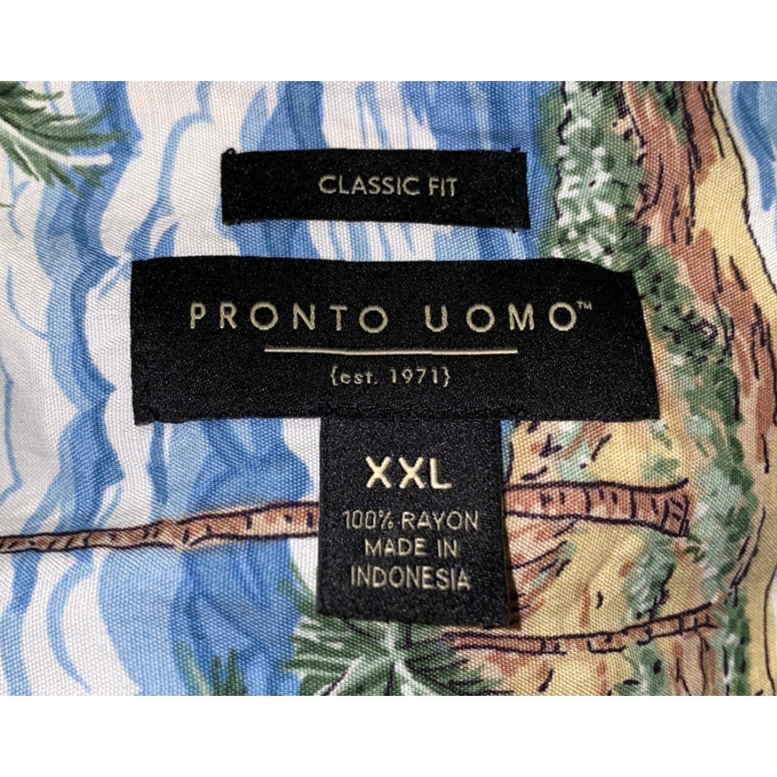 Pronto Uomo Pronto Uomo Men's Hawaiian Shirt 2XL Aloha Beach Tree Print Casual Short Sleeve Rayon Multicolor Size US XXL / EU 58 / 5 - 7 Thumbnail