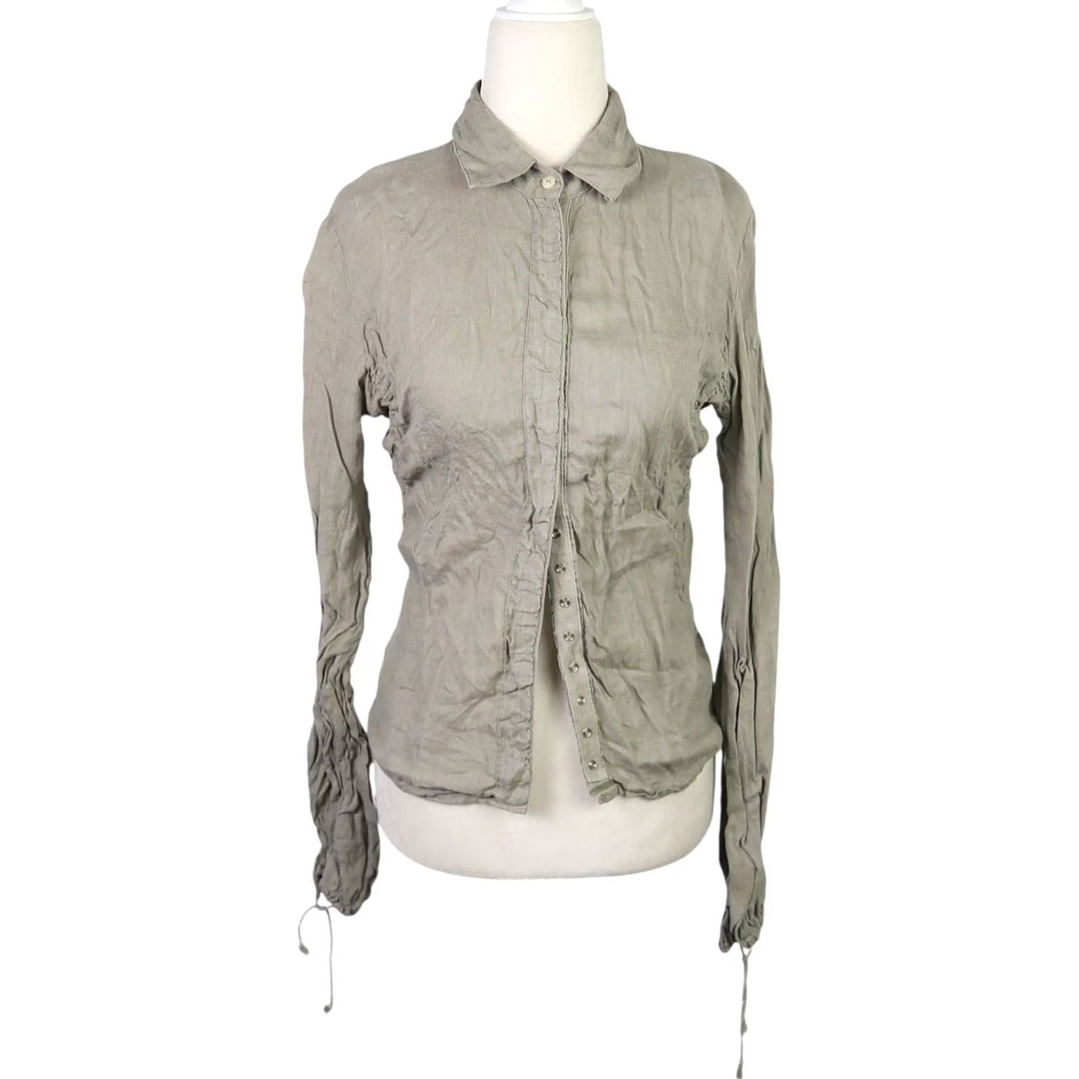 Mason's Mason's Woman Rites Taupe Grey Linen Snap Front Top S Shirt Women Long Sleeve Button-Up Casual Bohemian 100% Linen Autumn Spring Womens Size S / US 4 / IT 40 - 7 Thumbnail