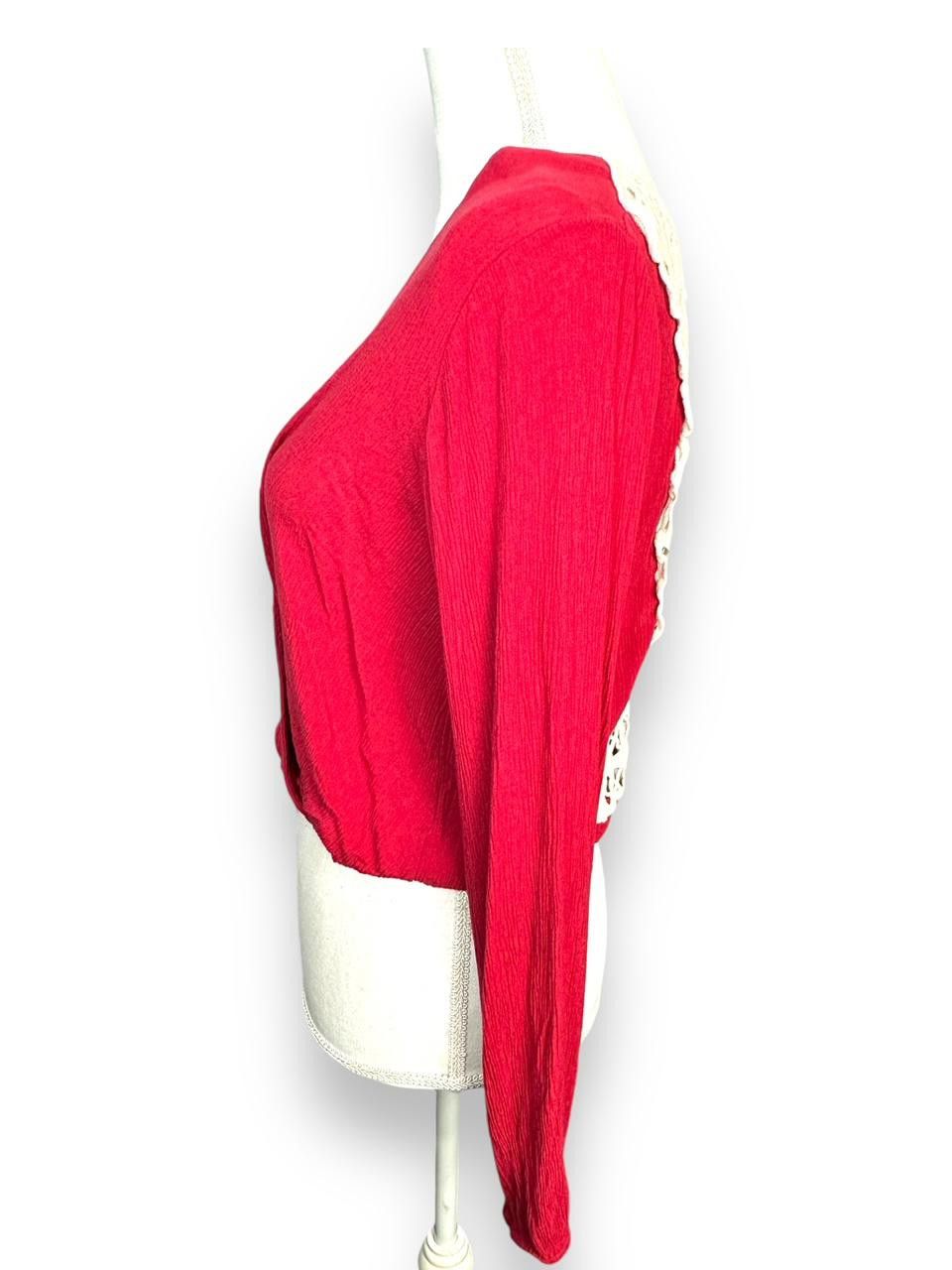 Forever 21 Forever21 Red Long Sleeve Top with Lace Back M Size M / US 6-8 / IT 42-44 - 2 Thumbnail