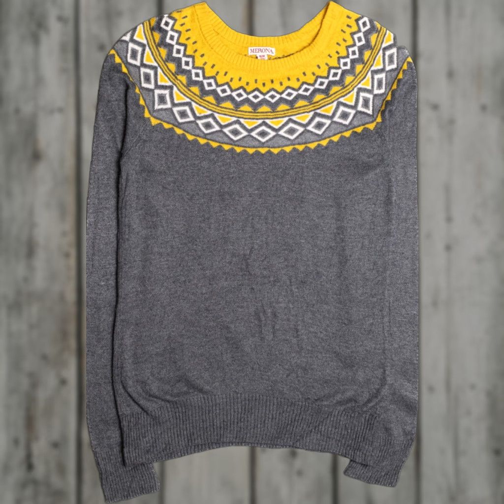 Merona VINTAGE Merona Fair Isle Sweater Medium Dark Gray Yellow Knit Pullover Size M / US 6-8 / IT 42-44 - 1 Thumbnail