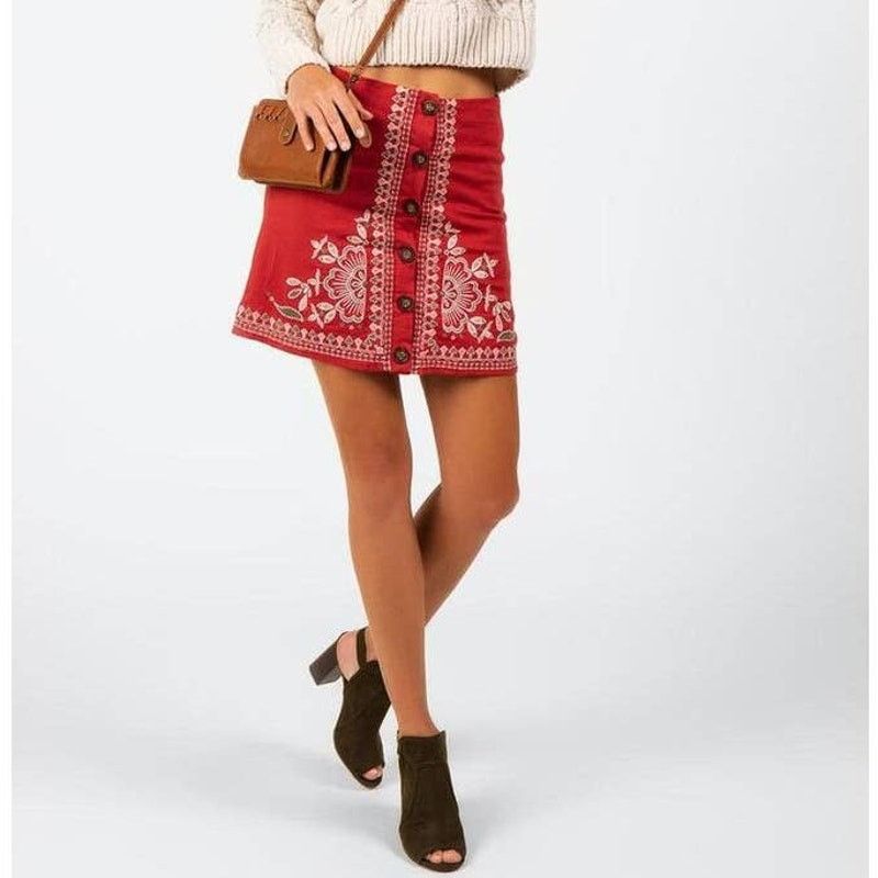 Other FRANCESCA'S Buttoned Embroidered Mini Skirt Lined L Floral Size 33" - 2 Thumbnail