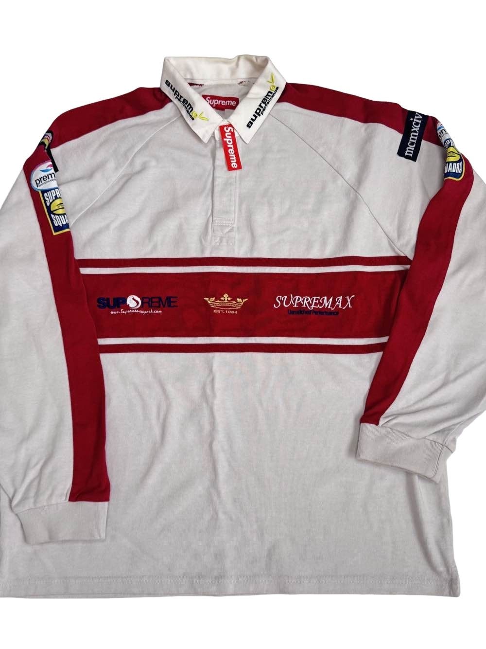 Supreme Supreme Chest Stripe Rugby Polo White Red Sz XL New | Grailed