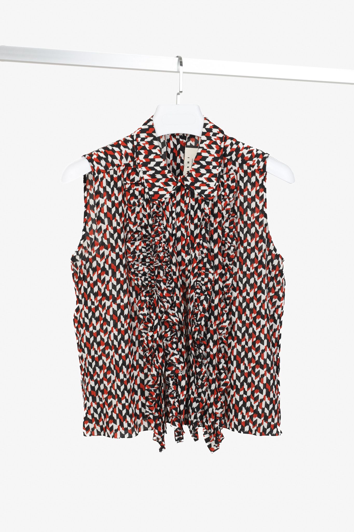 Marni Marni Red Black Geometric Silk Ruffle Blouse Size M / US 6-8 / IT 42-44 - 1 Thumbnail