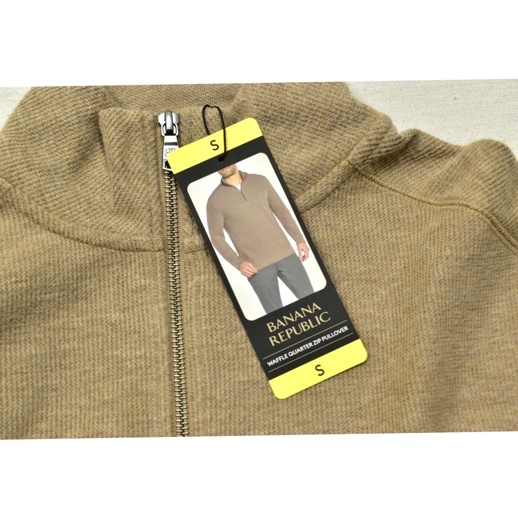 Banana Republic Banana Republic Sweater Quarter-Zip Waffle Knit Pullover Tan S Mens NWT Size US S / EU 44-46 / 1 - 8 Thumbnail