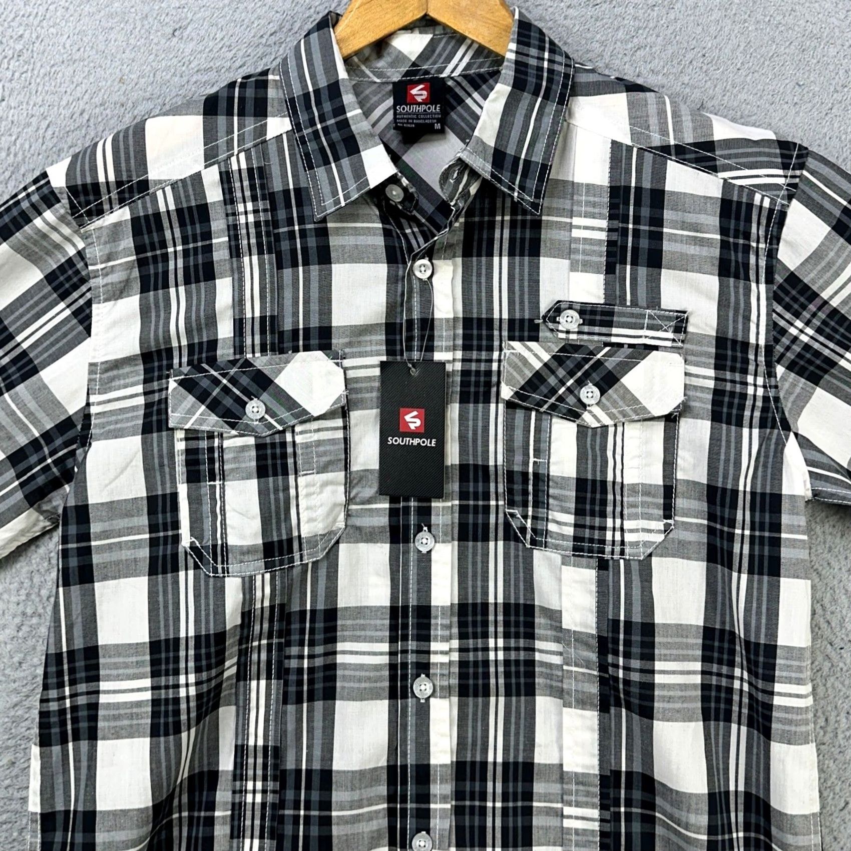 Southpole Southpole Shirt Button Up Mens Medium Black White Plaid Flap Pocket Casual NEW Size US M / EU 48-50 / 2 - 2 Thumbnail