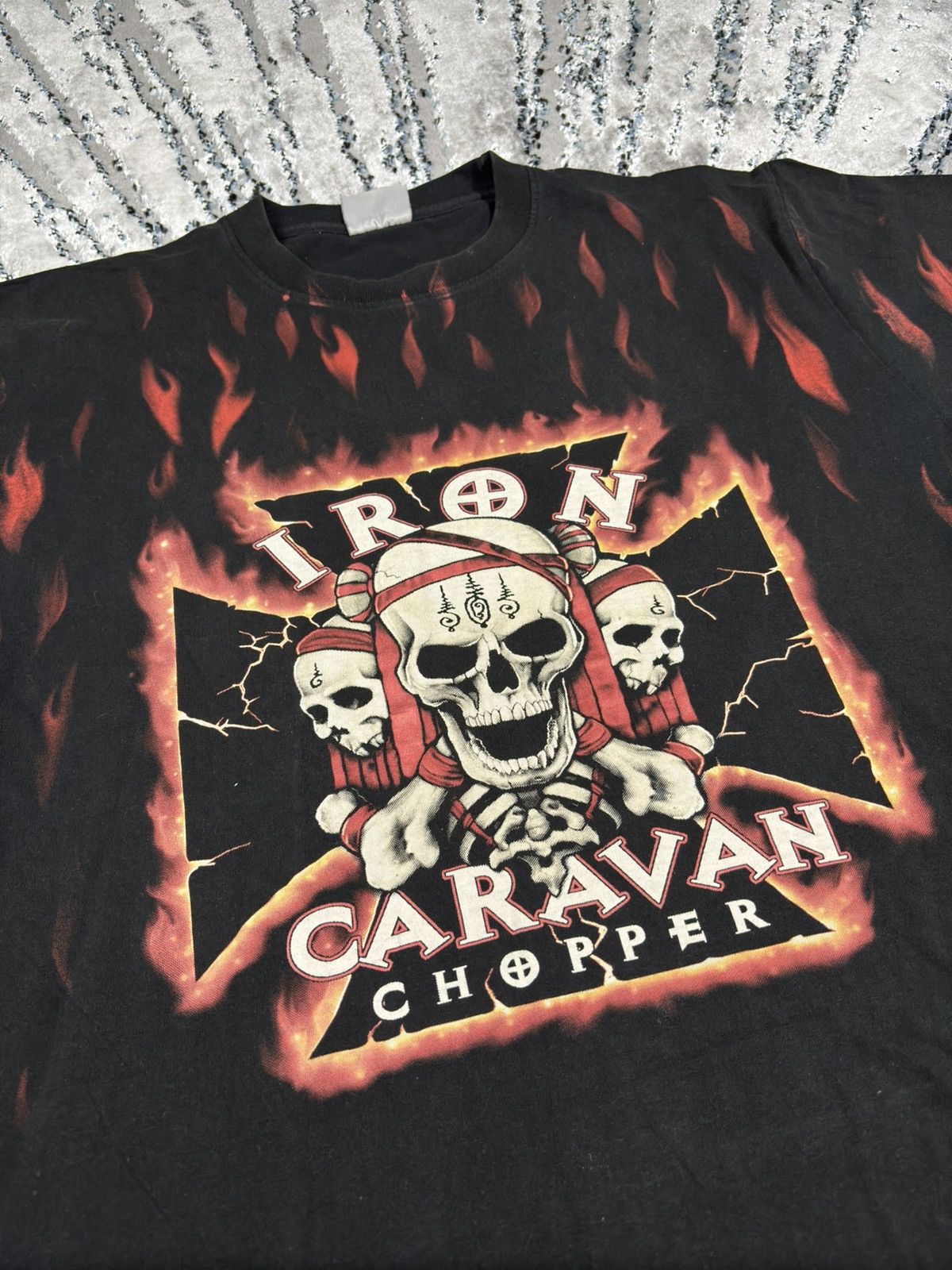 Harley Davidson Vintage Iron Caravan Choppers flame skull t shirt tee 90s Size US XL / EU 56 / 4 - 5 Thumbnail