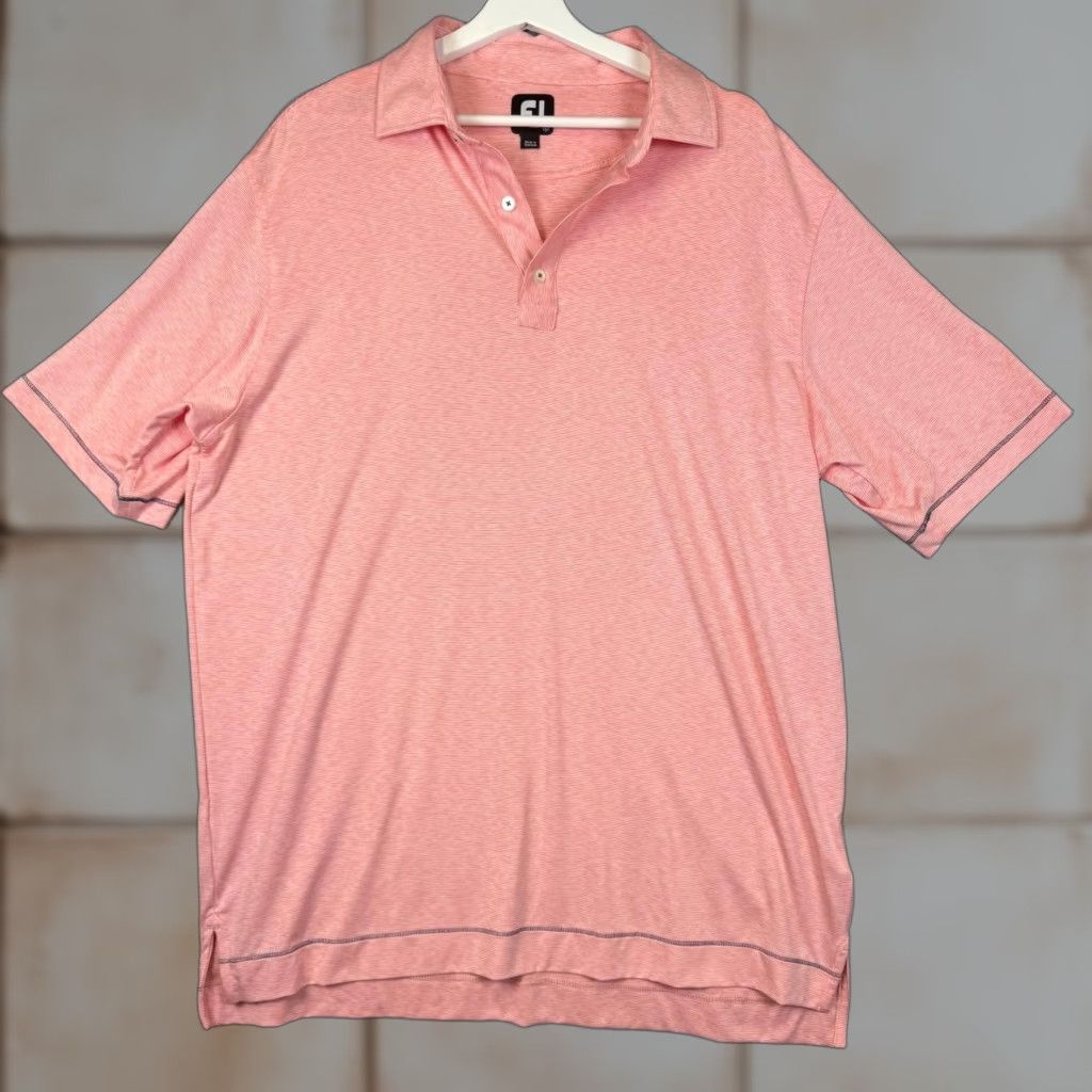 Footjoy FootJoy Polo Shirt Men L Coral Orange Striped Golf Performance Short Sleeve Size US L / EU 52-54 / 3 - 1 Thumbnail