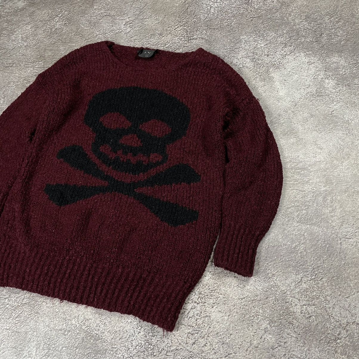 Vintage Vintage 90s Skull Knit Sweater Grunge Punk Burgundy Baggy L Size L / US 10 / IT 46 - 3 Thumbnail
