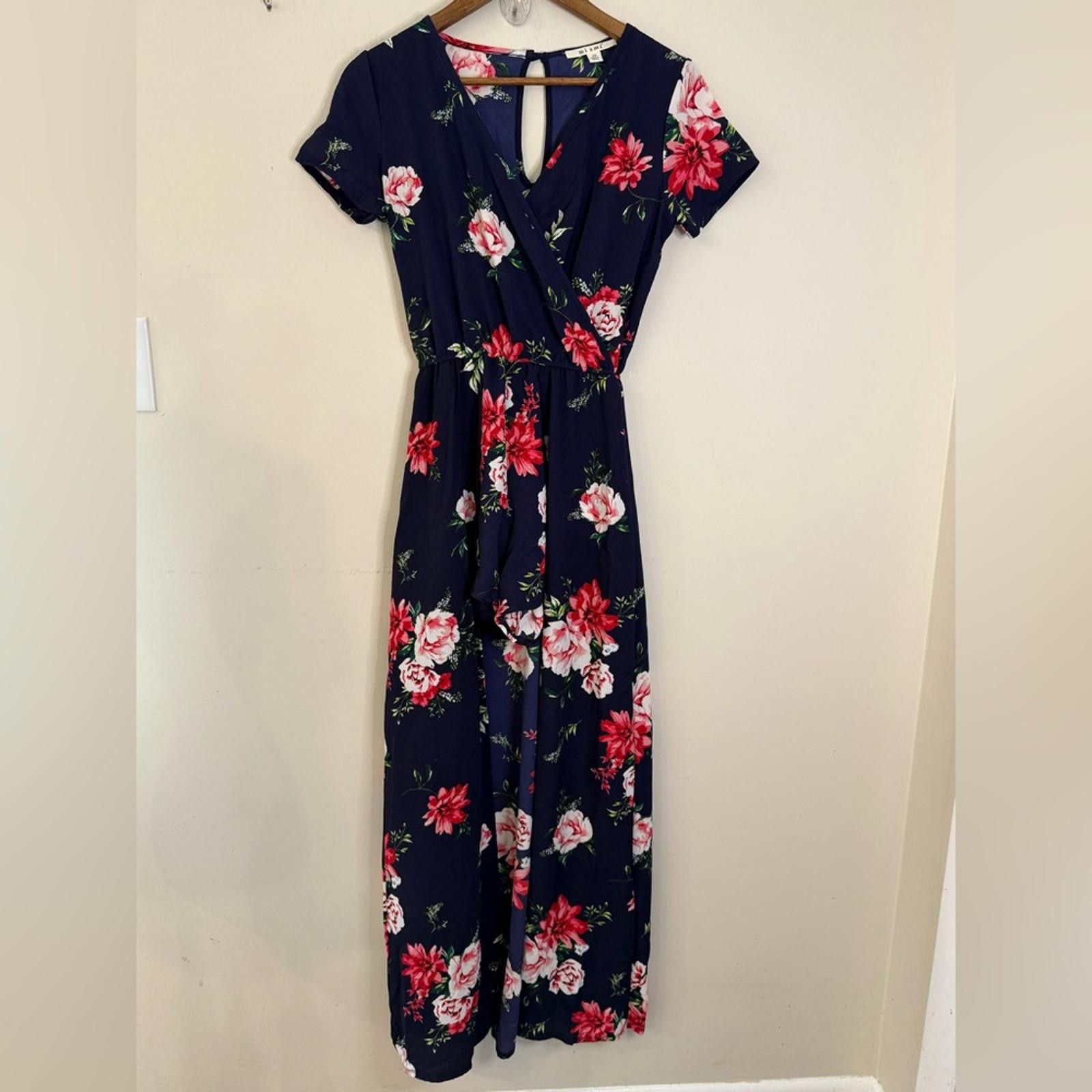 Other Mi Ami Navy Blue Floral romper maxi Dress Size XS Size XS / US 0-2 / IT 36-38 - 1 Thumbnail