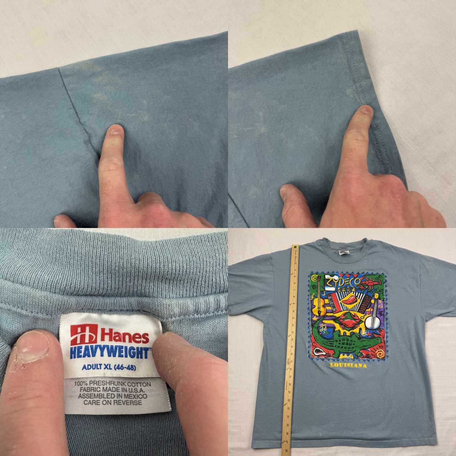 Hanes VINTAGE Zydeco Louisiana Music Cajun T Shirt Adult XL Animals Art Music 90s READ Size US XL / EU 56 / 4 - 8 Thumbnail