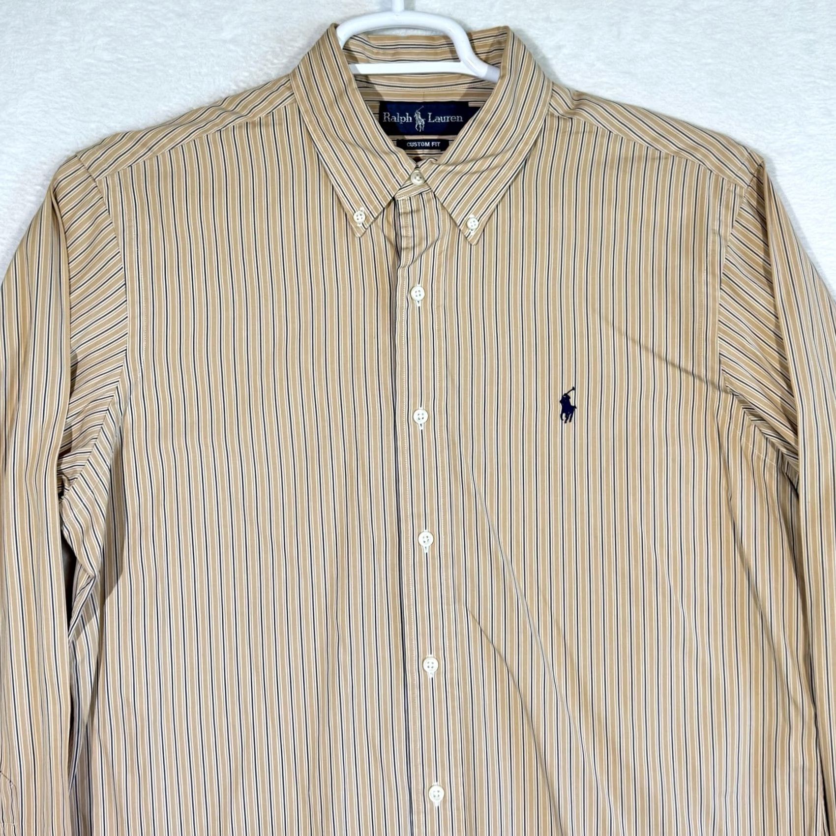 Ralph Lauren Ralph Lauren Shirt Mens Large Tan Striped Button-Up Long Sleeve Custom Fit Size US L / EU 52-54 / 3 - 4 Thumbnail