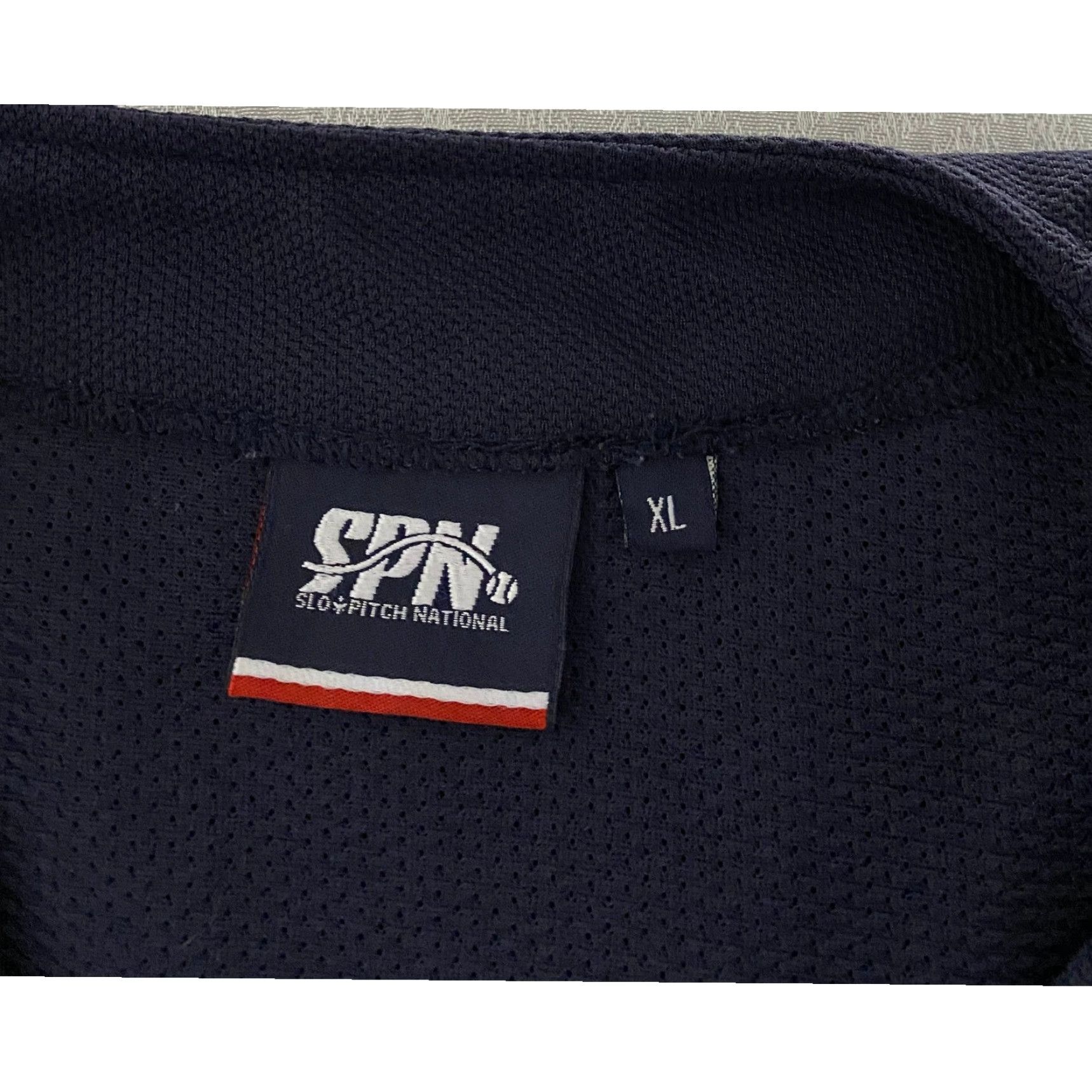 Vintage SPN Slo Pitch National Championship Pullover Jersey Mens XL 1/4 Zip Navy Red Blue Polyester Knit Pockets 100% Sweatshirt? Size US XL / EU 56 / 4 - 6 Thumbnail