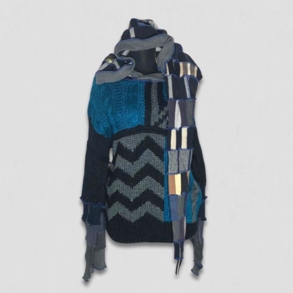 The Unbranded Brand Patch Knitted Sweater Upcycled Fairy Elf Pointy Hood sz L Size L / US 10 / IT 46 - 1 Thumbnail