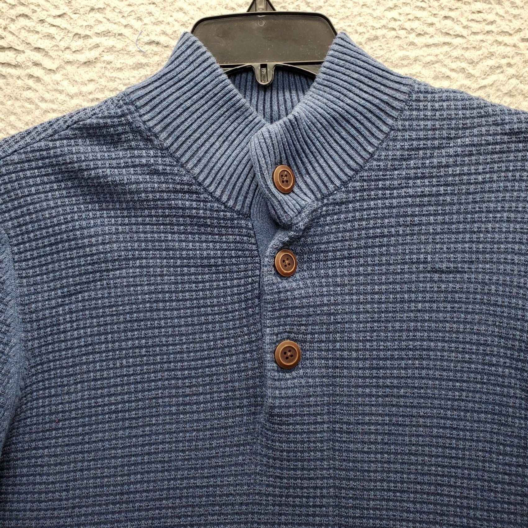 Vintage G.H. Bass & Co. Sweater Mens XL Blue Waffle-Knit Mock Neck 1/4 Button Pullover Size US XL / EU 56 / 4 - 5 Thumbnail