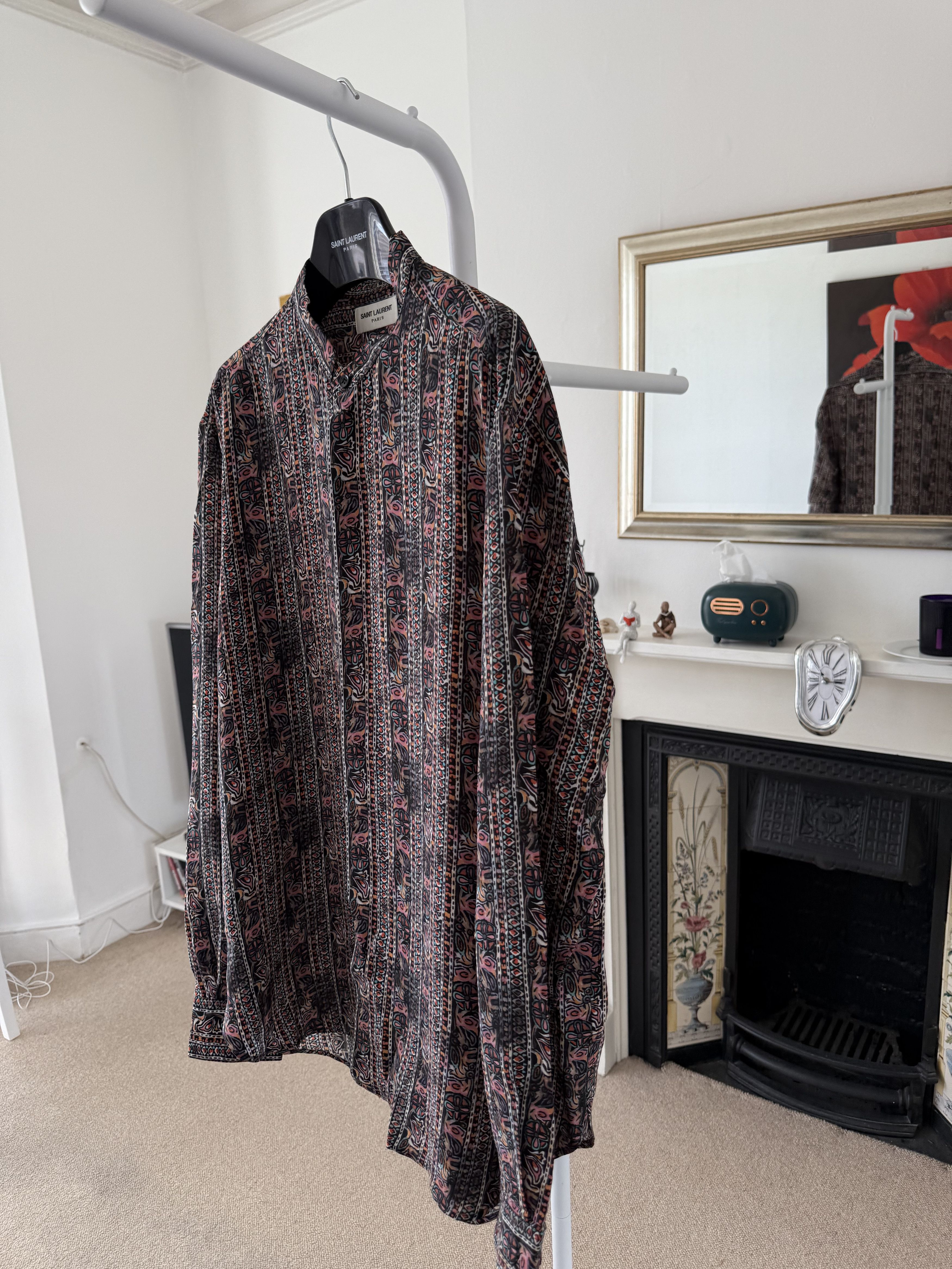 Hedi Slimane × Saint Laurent Paris Saint Laurent Silk Nehru Collar Multi Pattern Shirt Size US L / EU 52-54 / 3 - 5 Thumbnail