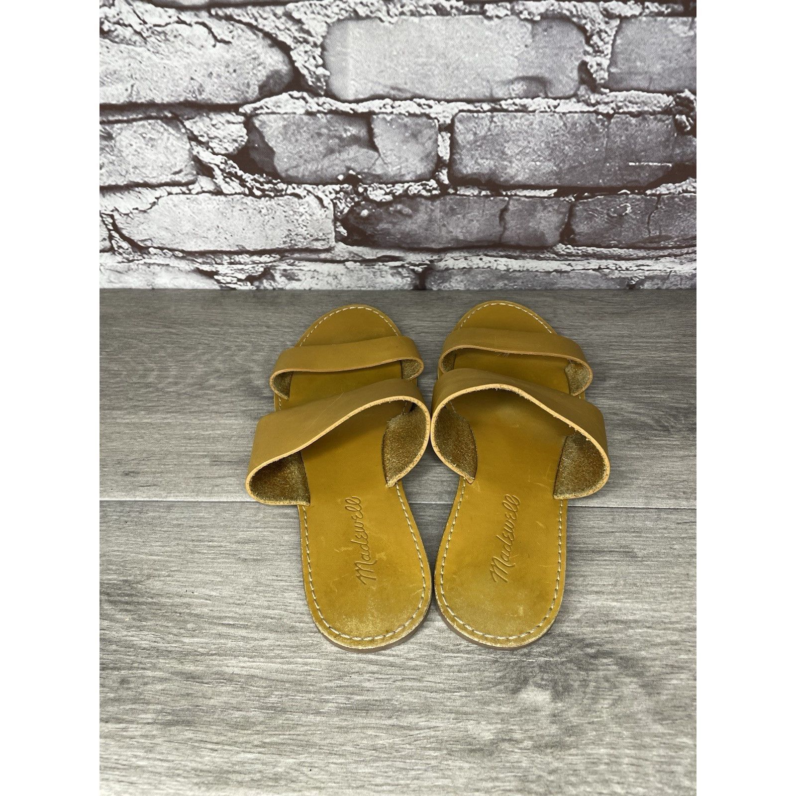 Madewell Madewell Yellow Tan Double Strap Leather Flat Sandals Women’ Size US 7.5 / IT 37.5 - 6 Thumbnail