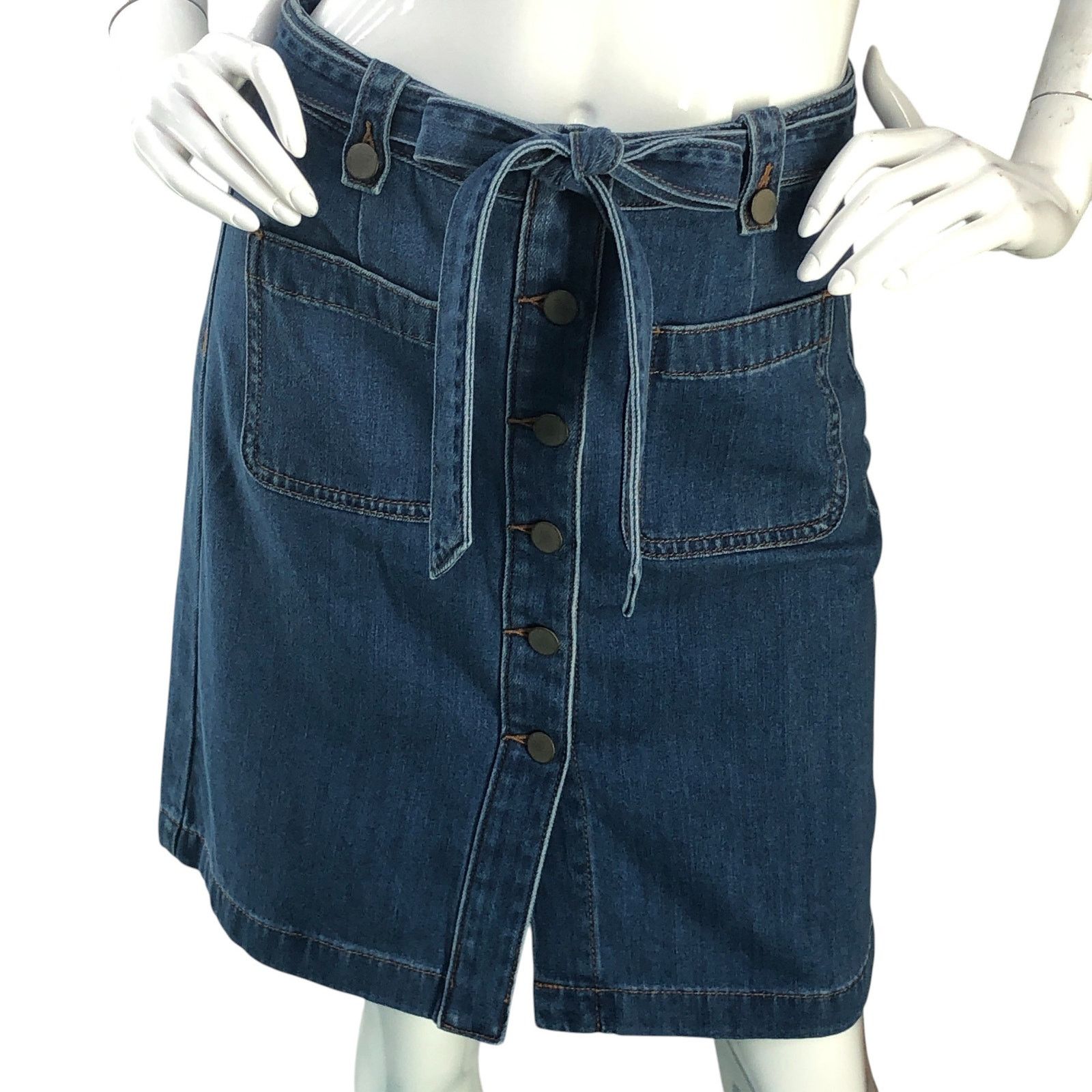 Loft Loft Petite Sz 2P Skirt Denim Jean Patch Pocket Button Front Size 28" / US 6 / IT 42 - 11 Thumbnail