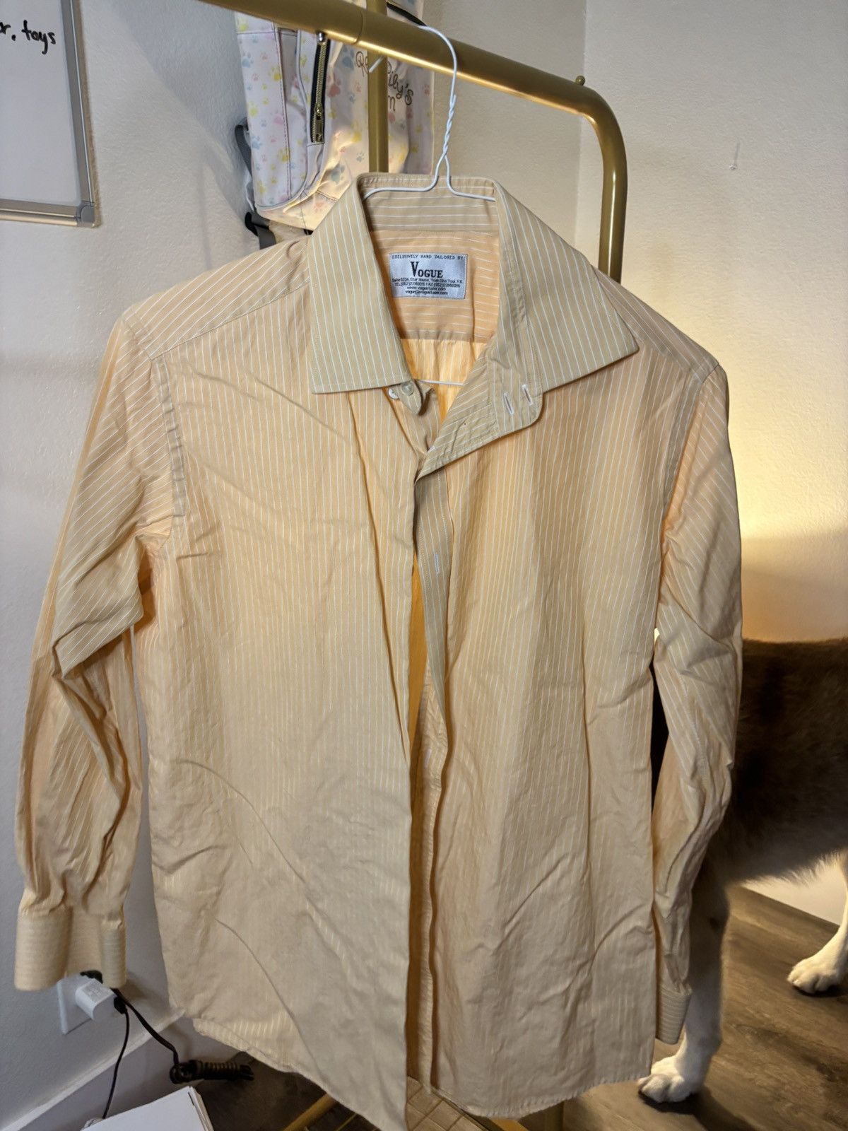 Vogue Vogue Yellow Striped Shirt Size US M / EU 48-50 / 2 - 1 Thumbnail