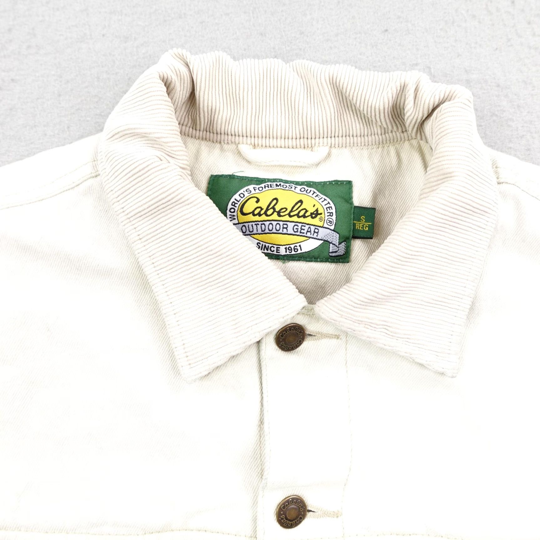 Vintage Cabela's Jacket Men Small White Denim Flannel Lined Bomber Chore Collar Coat Size US S / EU 44-46 / 1 - 2 Thumbnail